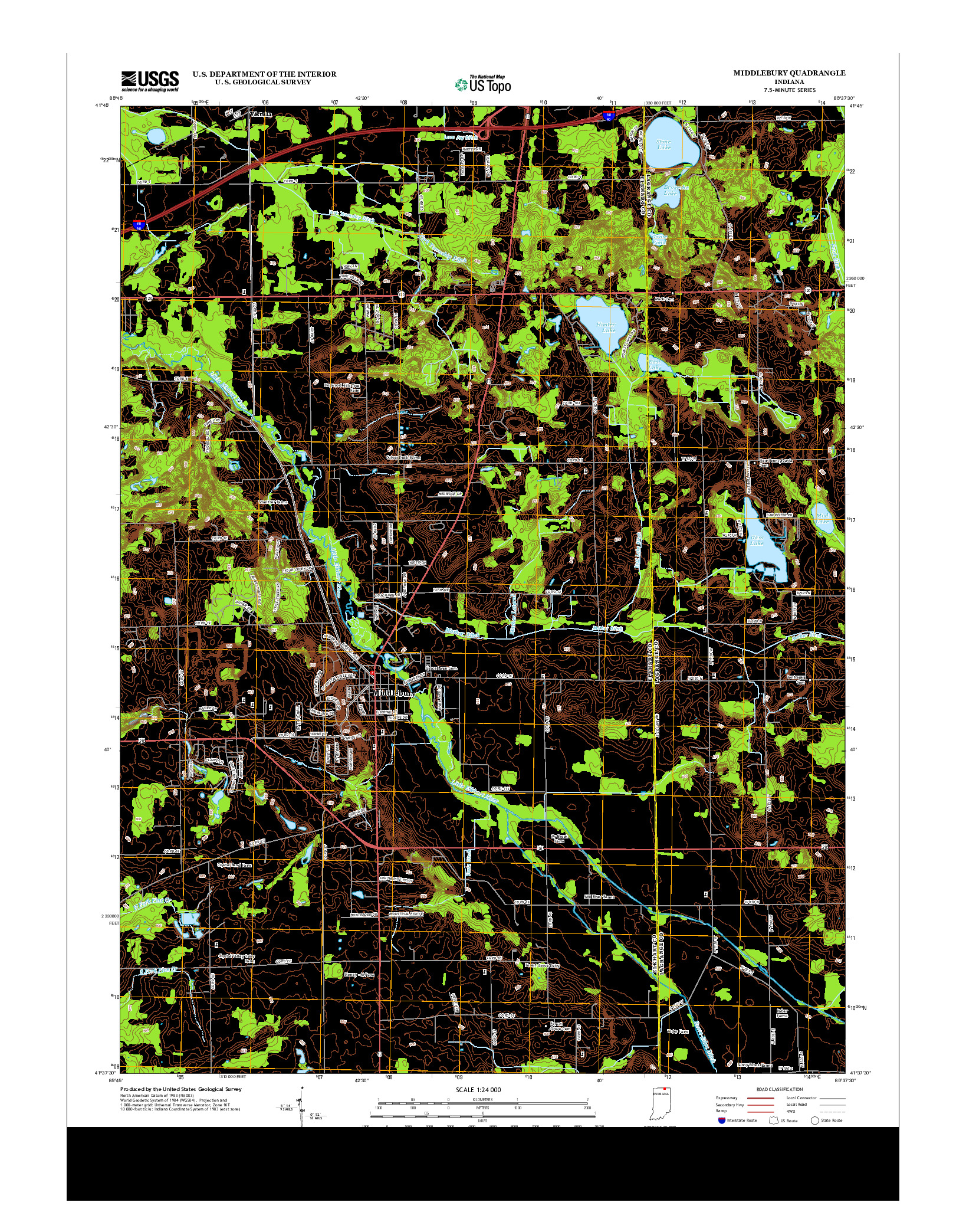 USGS US TOPO 7.5-MINUTE MAP FOR MIDDLEBURY, IN 2013