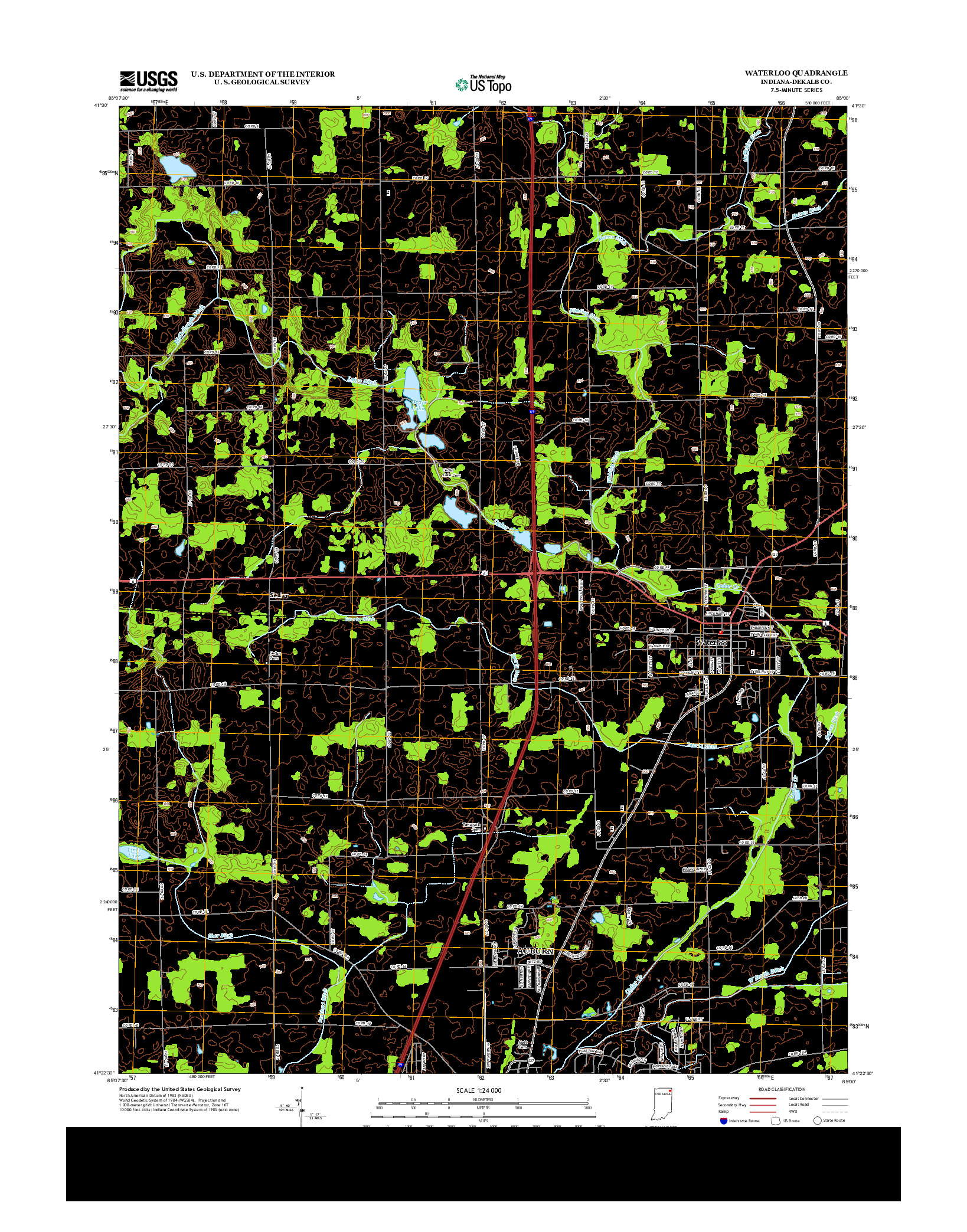 USGS US TOPO 7.5-MINUTE MAP FOR WATERLOO, IN 2013