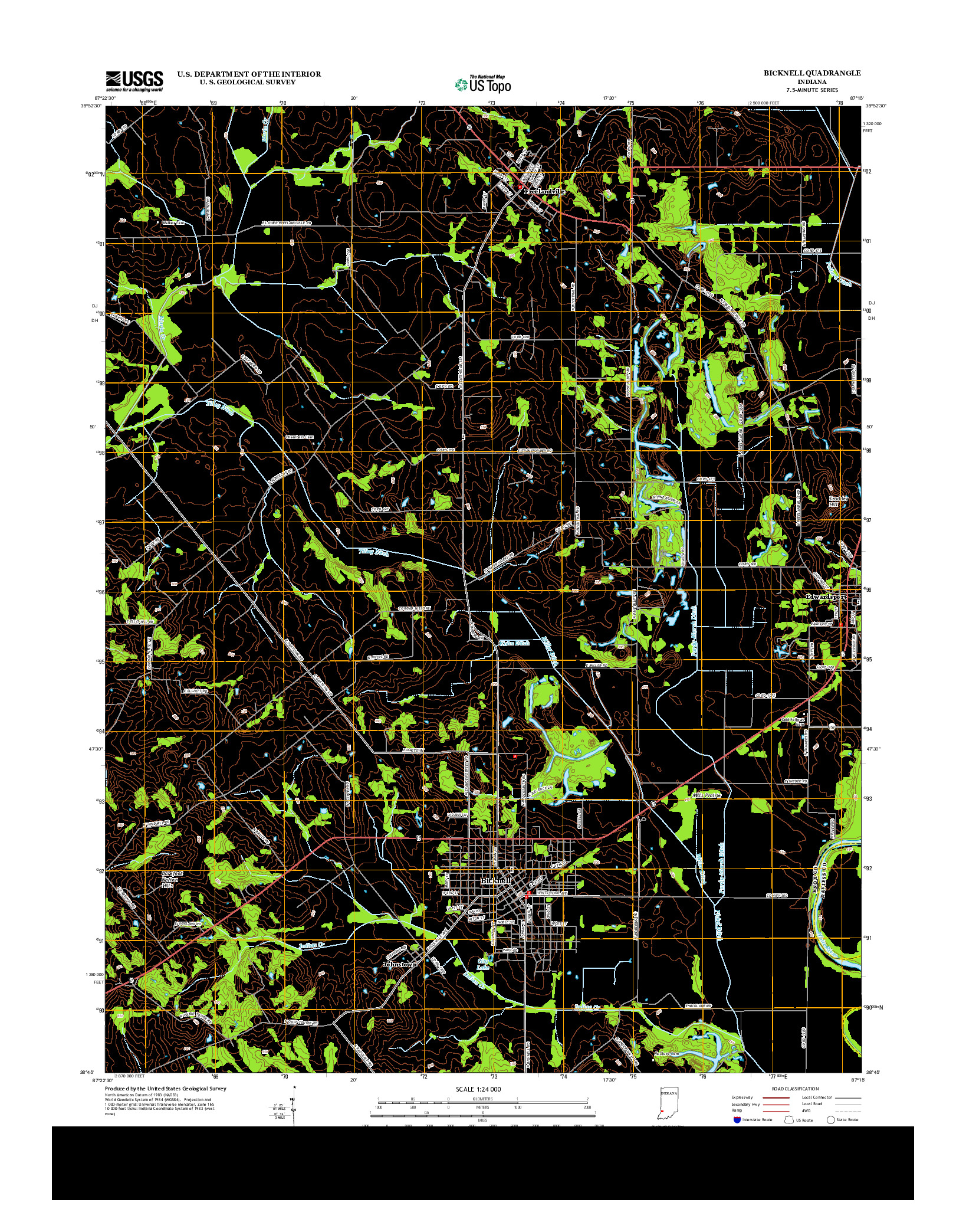 USGS US TOPO 7.5-MINUTE MAP FOR BICKNELL, IN 2013