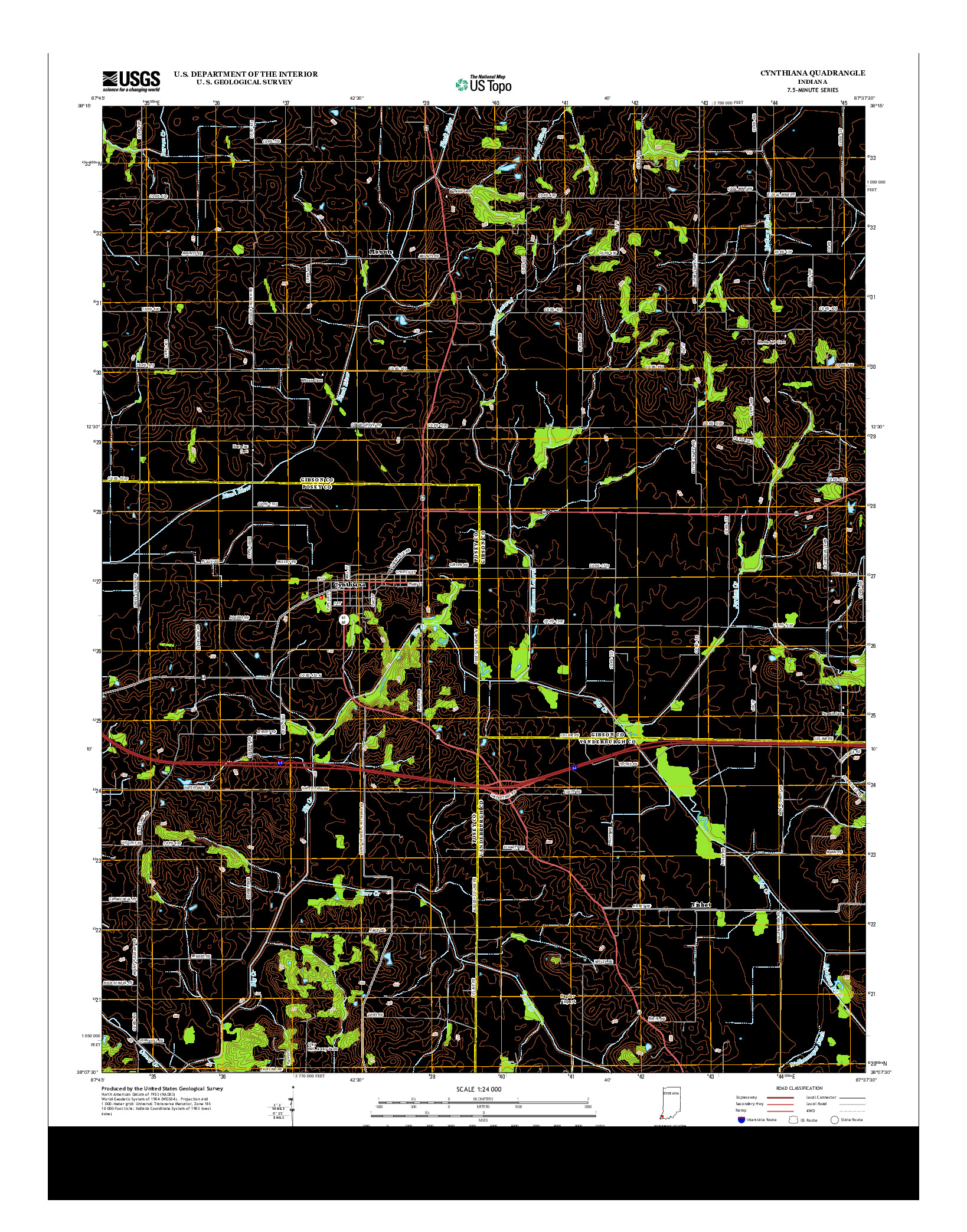 USGS US TOPO 7.5-MINUTE MAP FOR CYNTHIANA, IN 2013