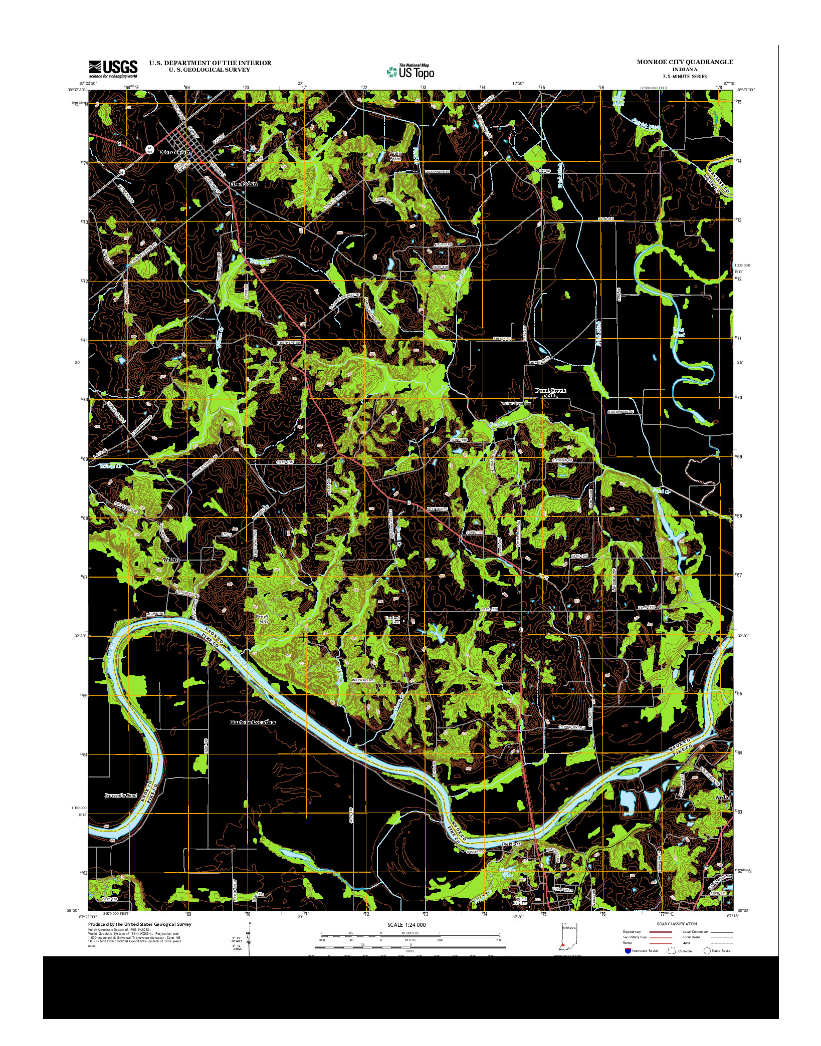 USGS US TOPO 7.5-MINUTE MAP FOR MONROE CITY, IN 2013