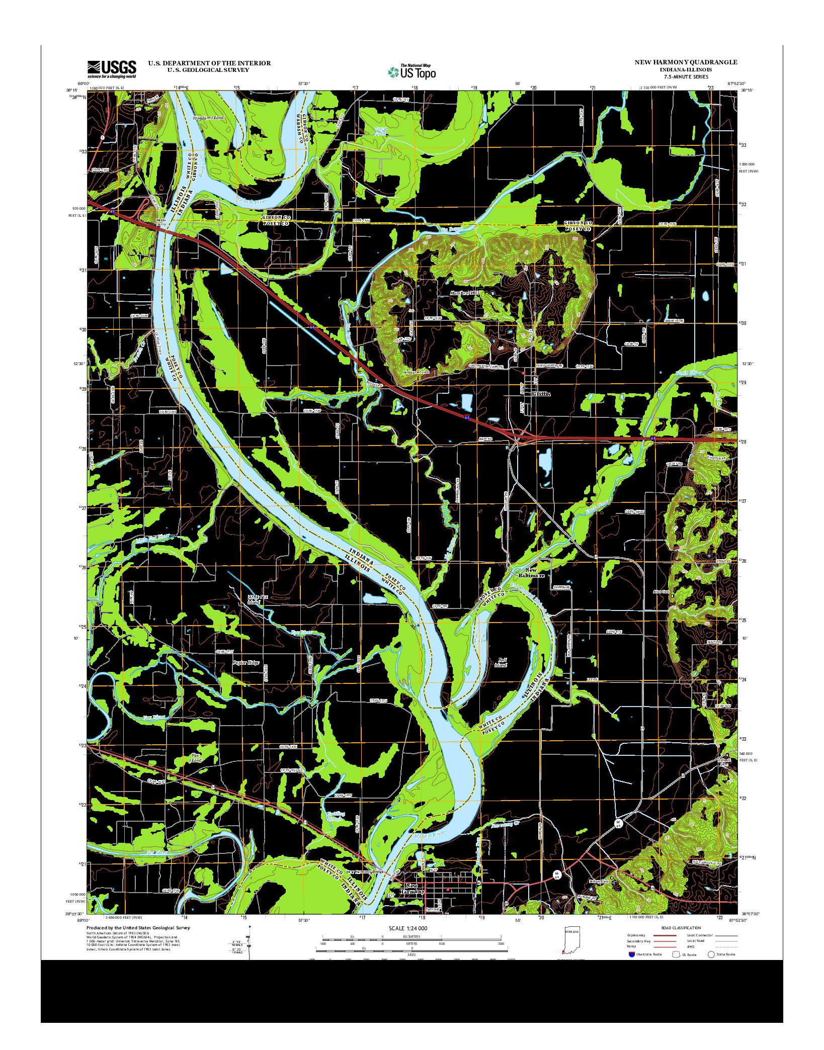 USGS US TOPO 7.5-MINUTE MAP FOR NEW HARMONY, IN-IL 2013