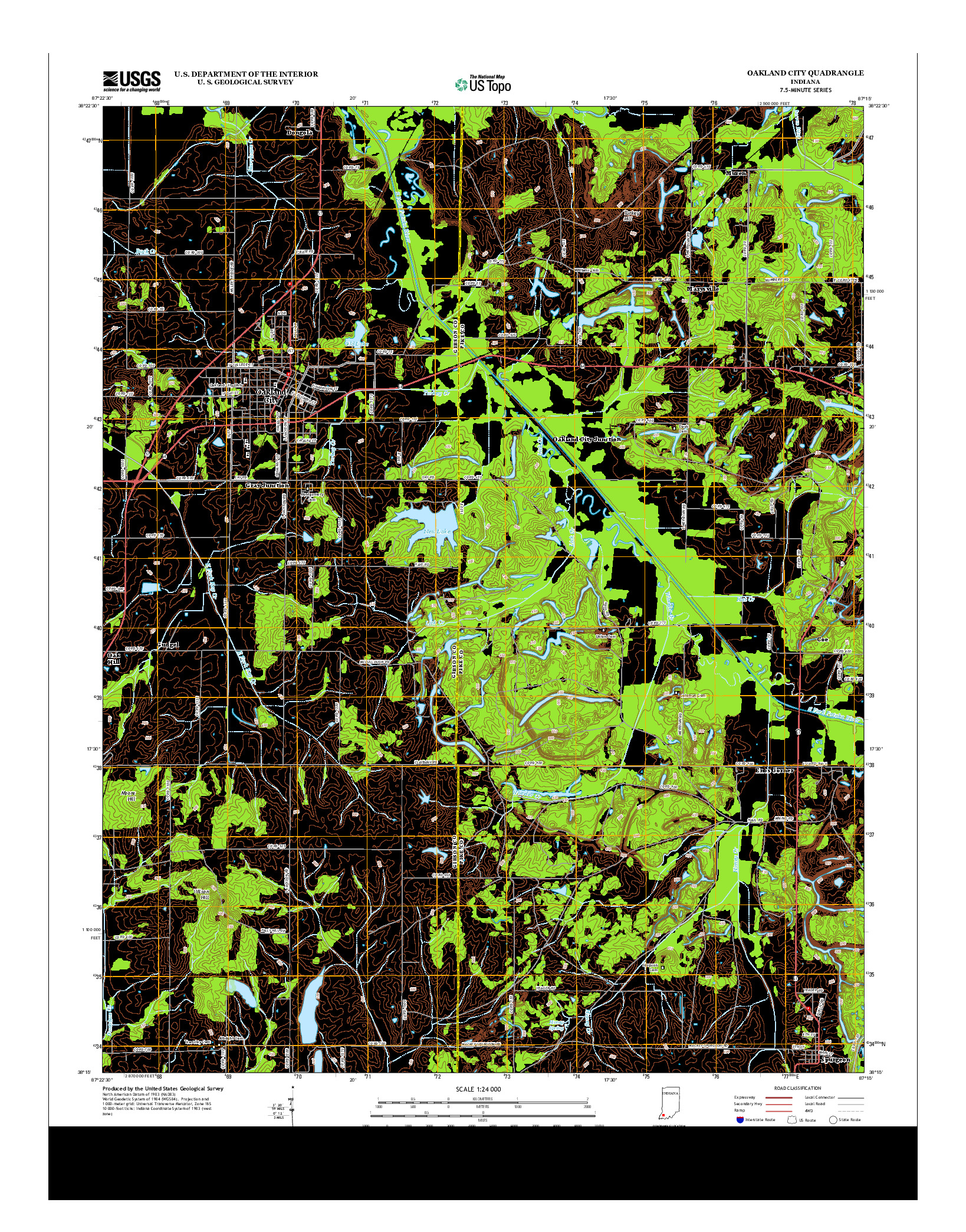 USGS US TOPO 7.5-MINUTE MAP FOR OAKLAND CITY, IN 2013