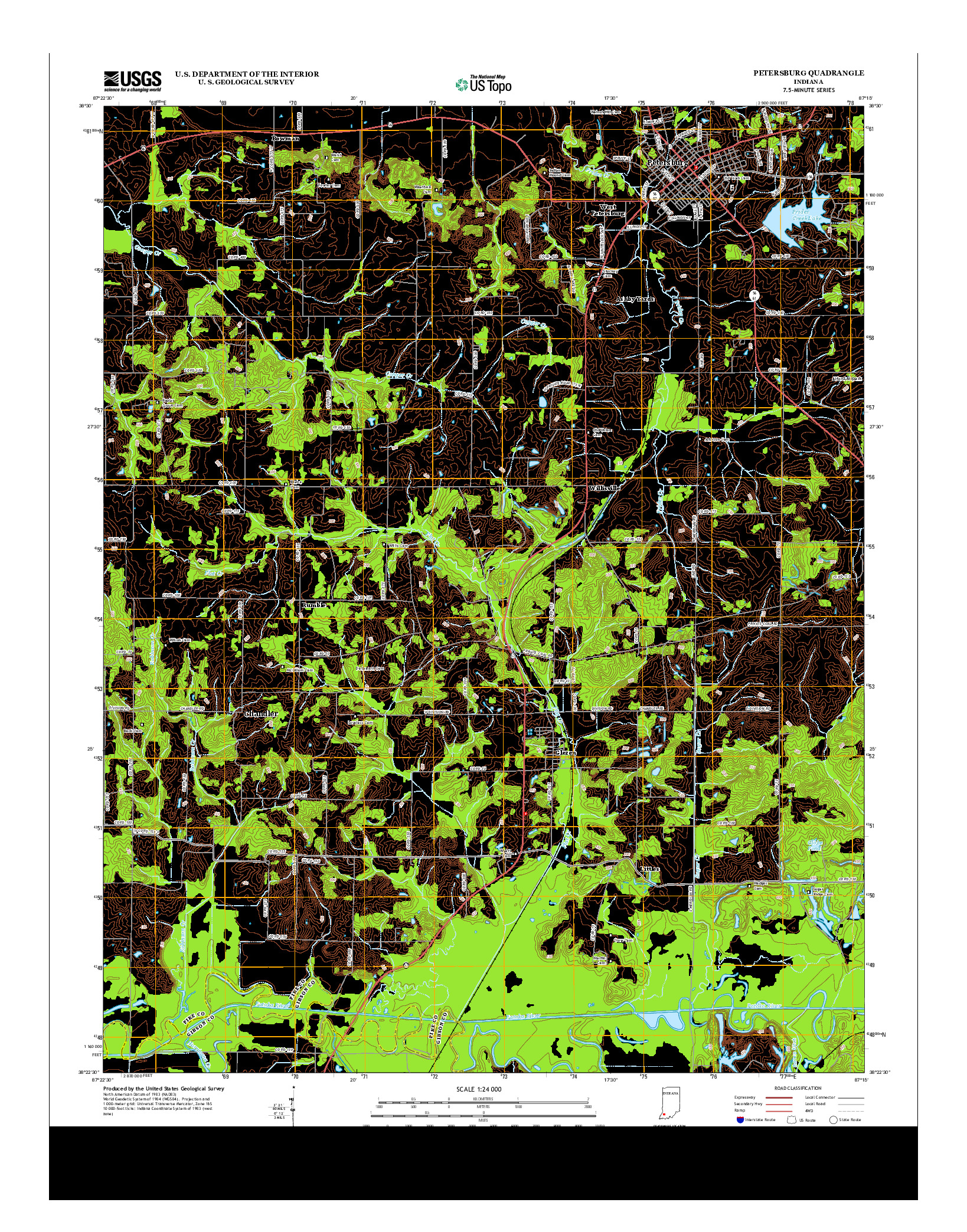 USGS US TOPO 7.5-MINUTE MAP FOR PETERSBURG, IN 2013