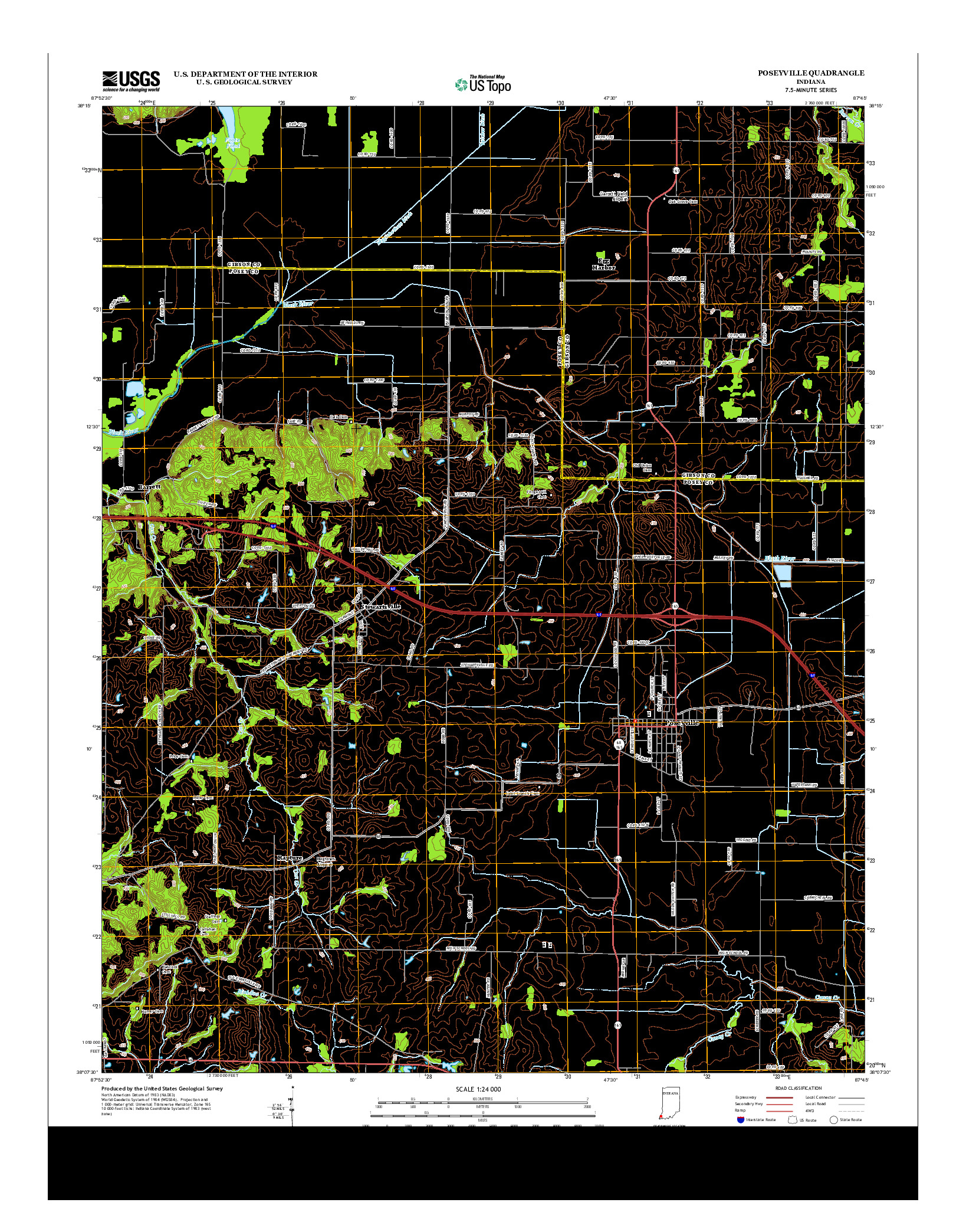 USGS US TOPO 7.5-MINUTE MAP FOR POSEYVILLE, IN 2013