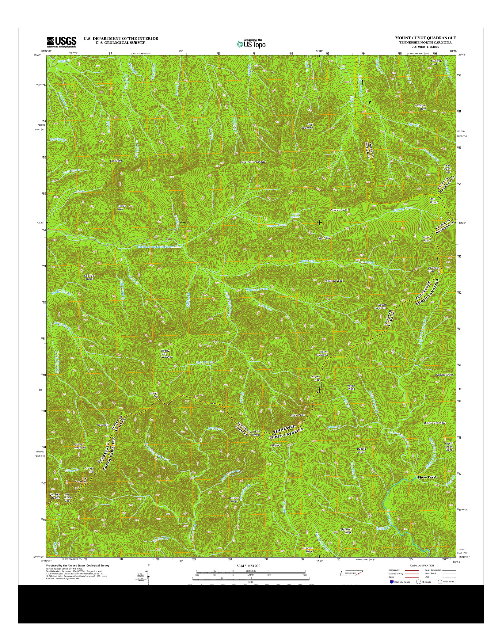 USGS US TOPO 7.5-MINUTE MAP FOR MOUNT GUYOT, TN-NC 2013