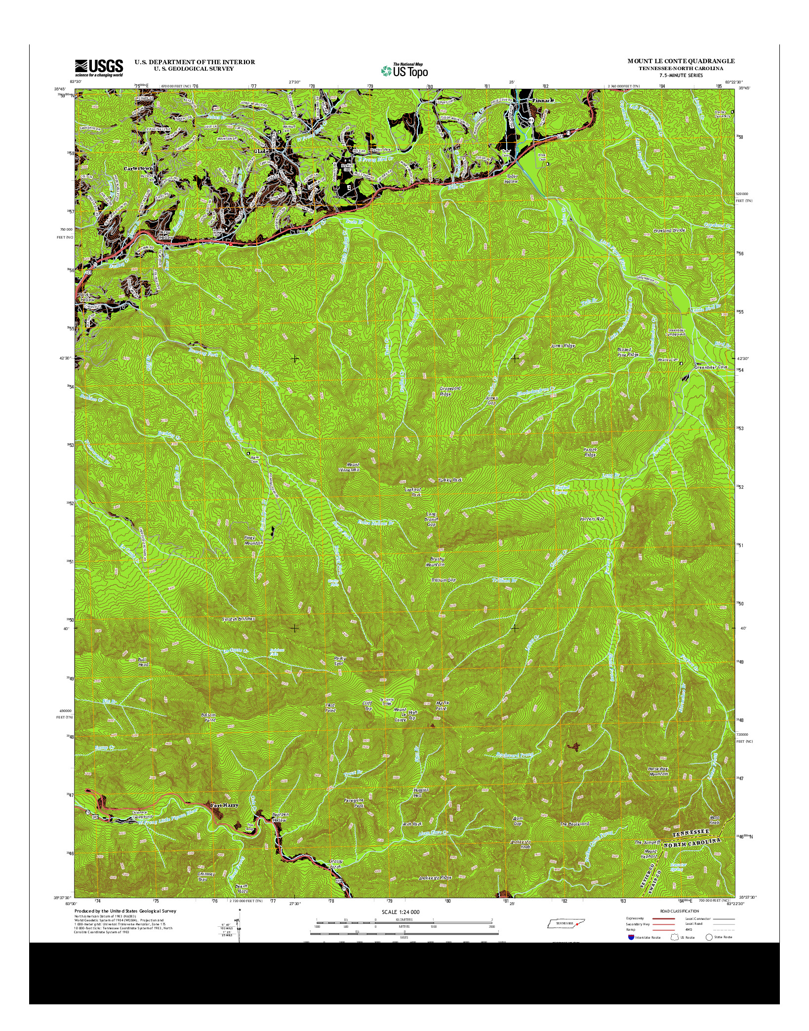 USGS US TOPO 7.5-MINUTE MAP FOR MOUNT LE CONTE, TN-NC 2013