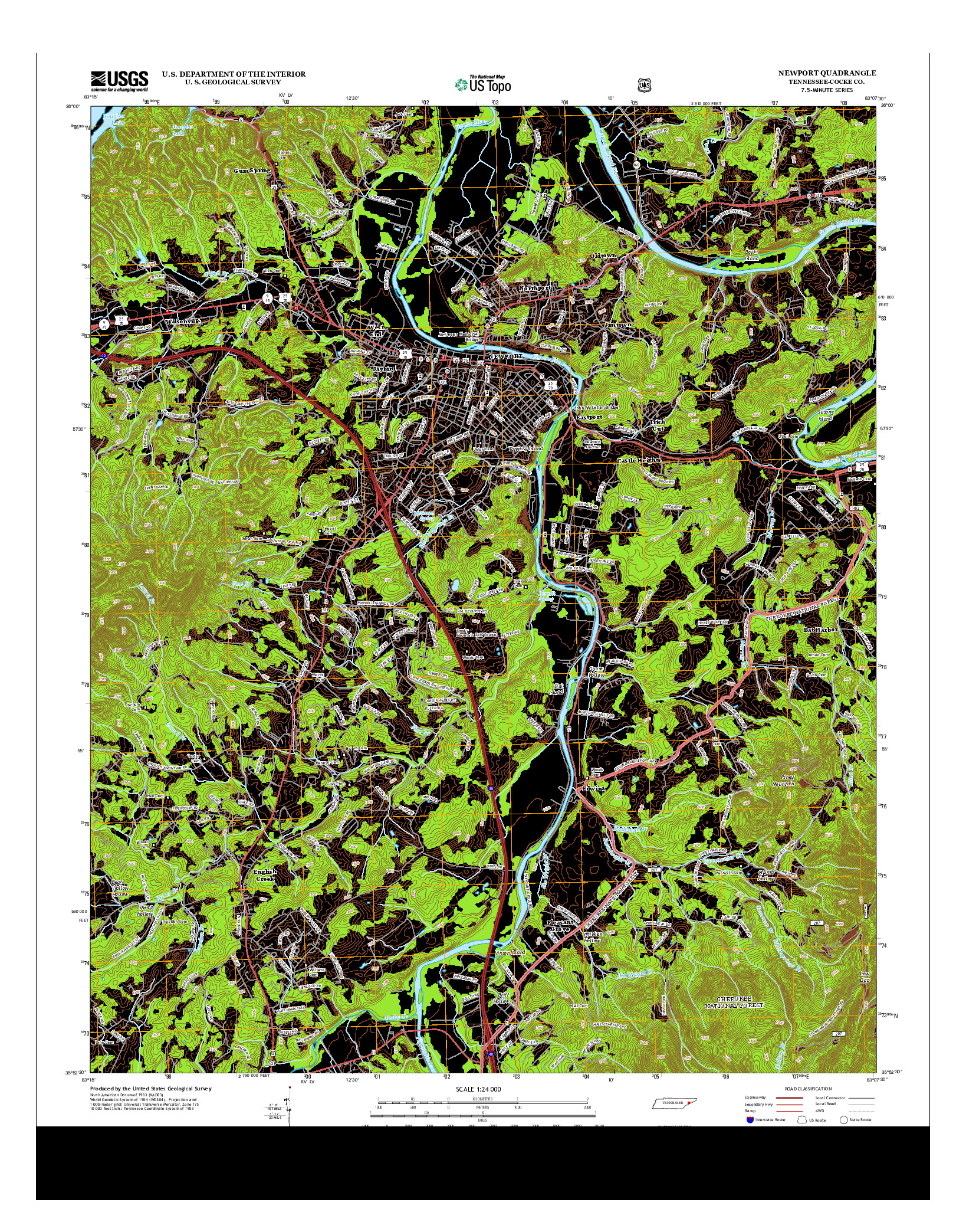 USGS US TOPO 7.5-MINUTE MAP FOR NEWPORT, TN 2013
