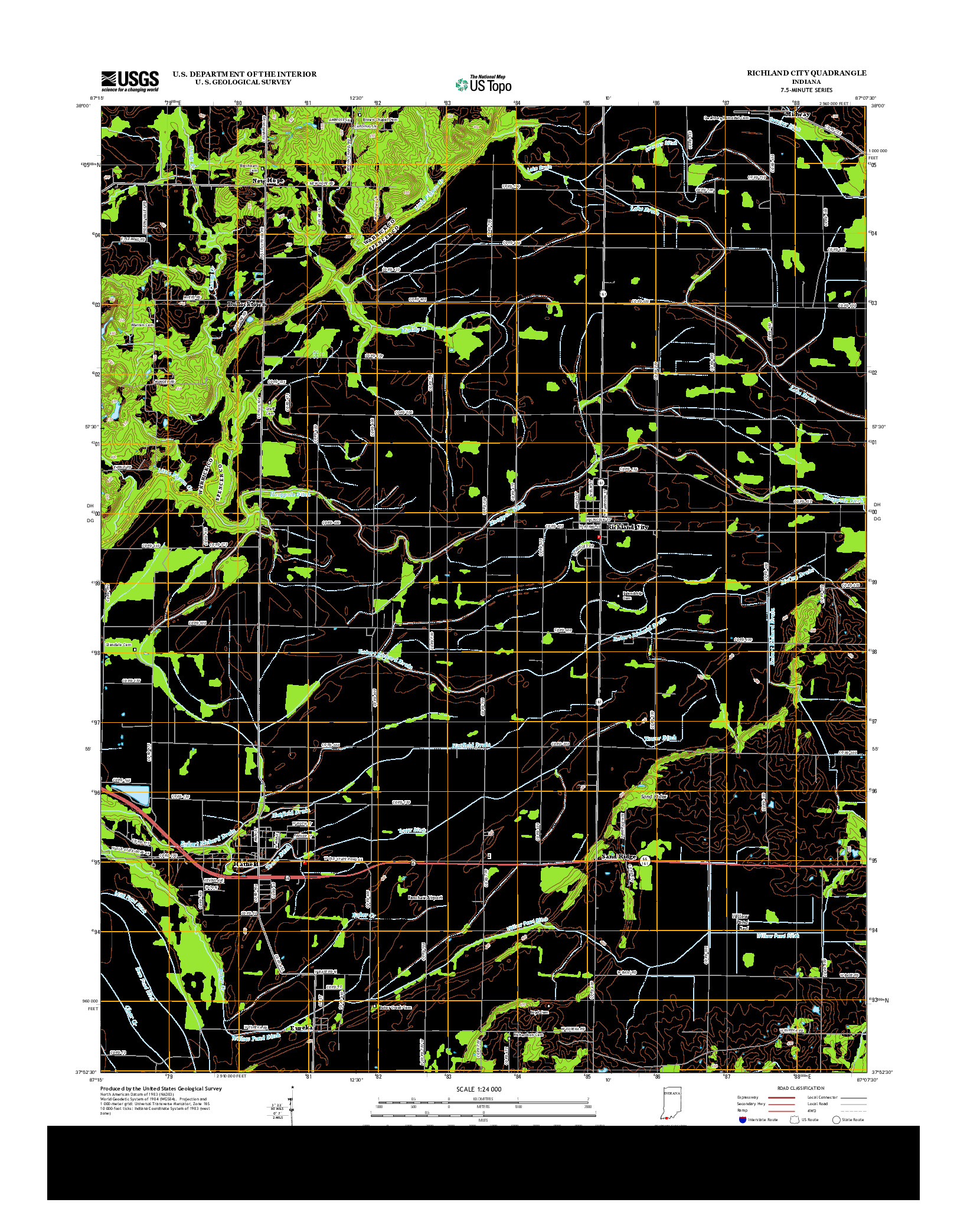 USGS US TOPO 7.5-MINUTE MAP FOR RICHLAND CITY, IN 2013