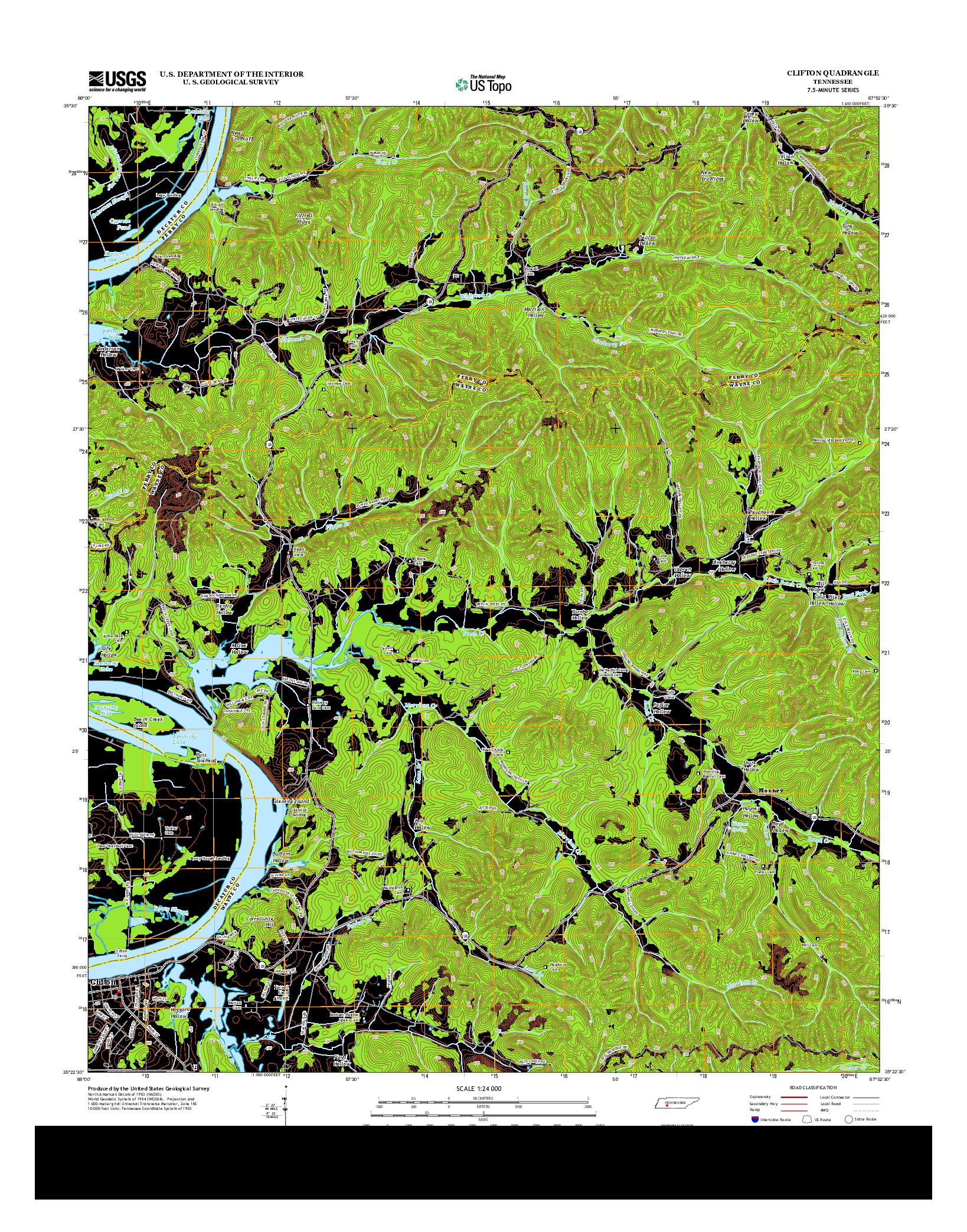 USGS US TOPO 7.5-MINUTE MAP FOR CLIFTON, TN 2013