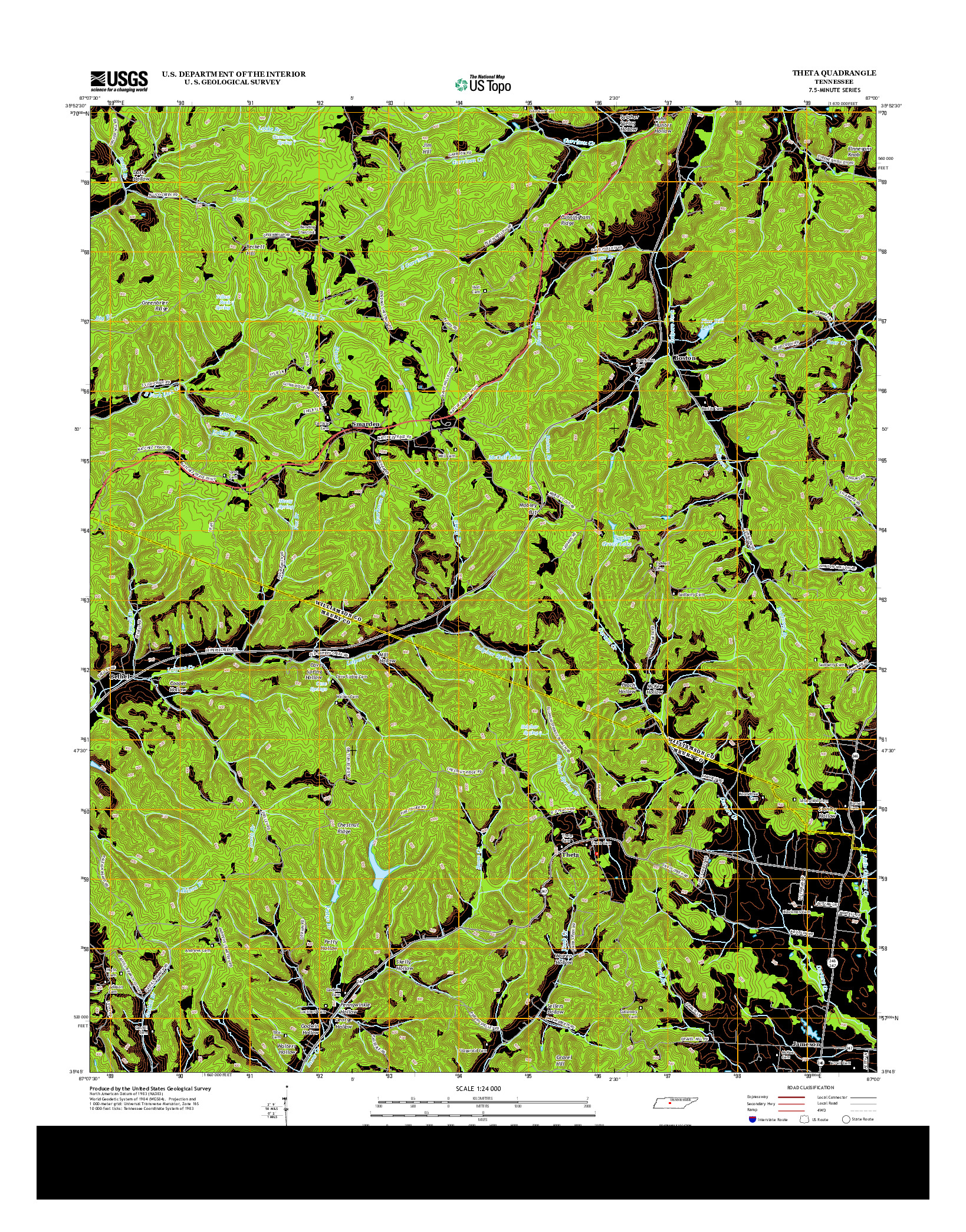 USGS US TOPO 7.5-MINUTE MAP FOR THETA, TN 2013