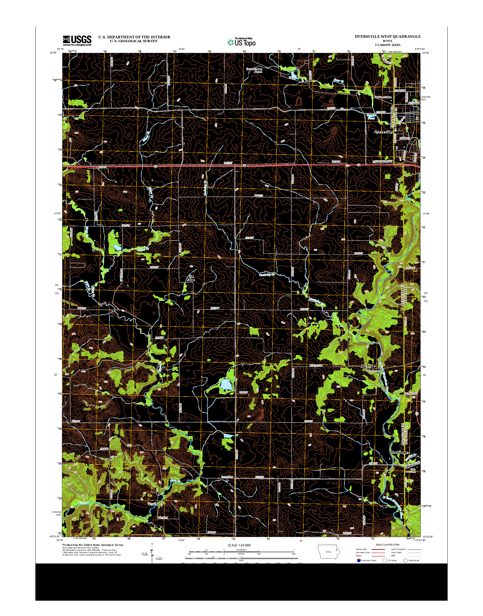 USGS US TOPO 7.5-MINUTE MAP FOR DYERSVILLE WEST, IA 2013