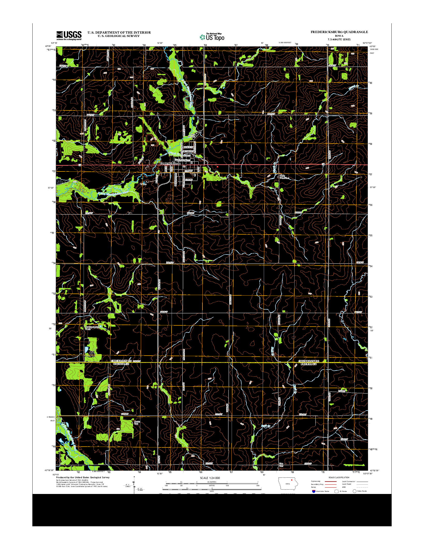 USGS US TOPO 7.5-MINUTE MAP FOR FREDERICKSBURG, IA 2013