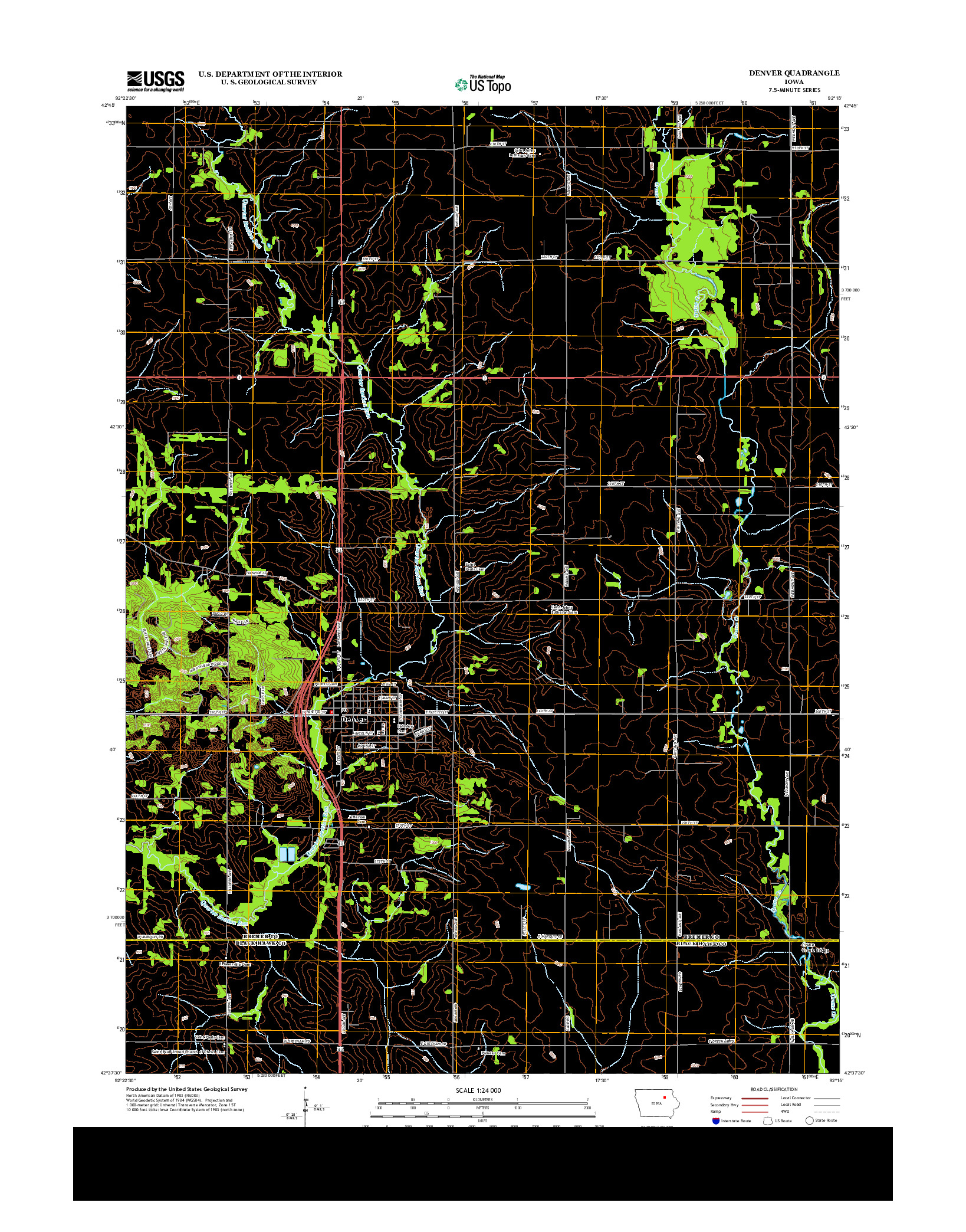 USGS US TOPO 7.5-MINUTE MAP FOR DENVER, IA 2013