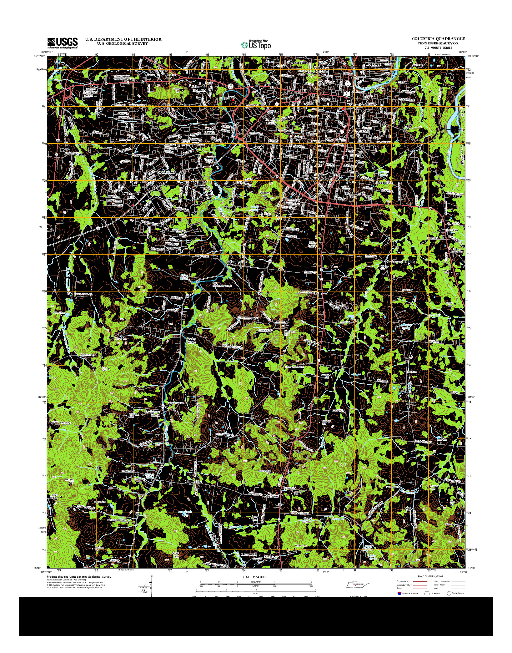 USGS US TOPO 7.5-MINUTE MAP FOR COLUMBIA, TN 2013