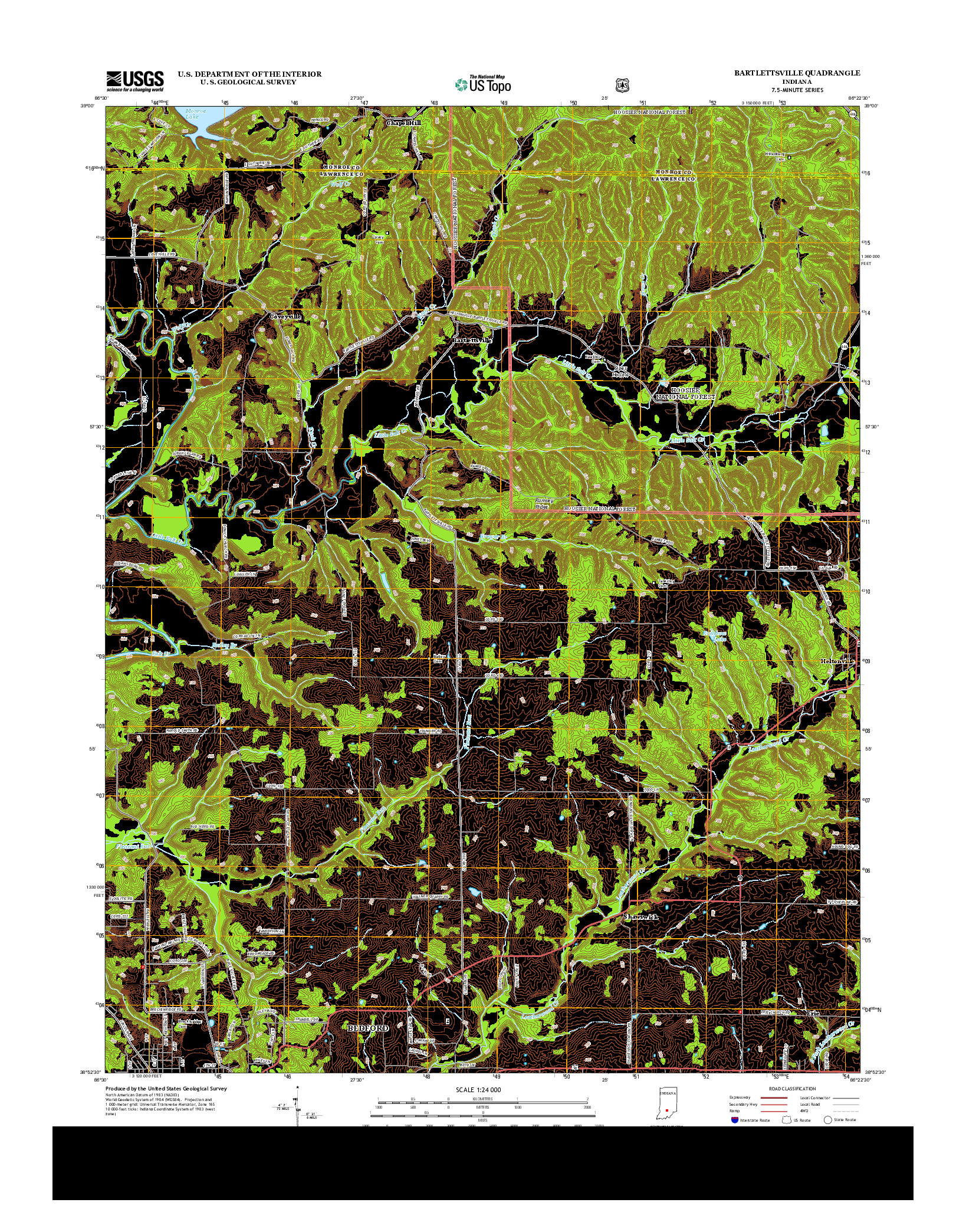 USGS US TOPO 7.5-MINUTE MAP FOR BARTLETTSVILLE, IN 2013