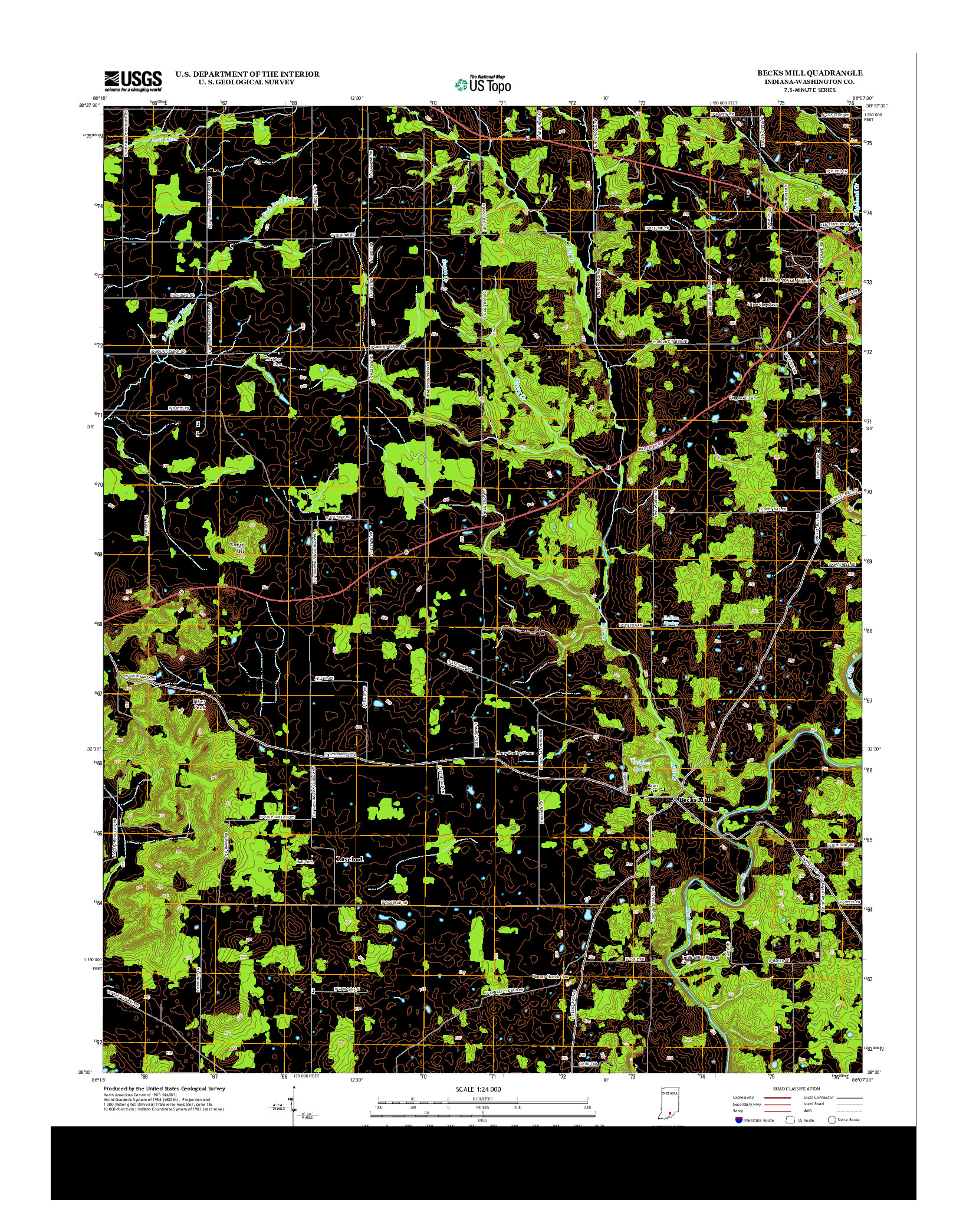 USGS US TOPO 7.5-MINUTE MAP FOR BECKS MILL, IN 2013