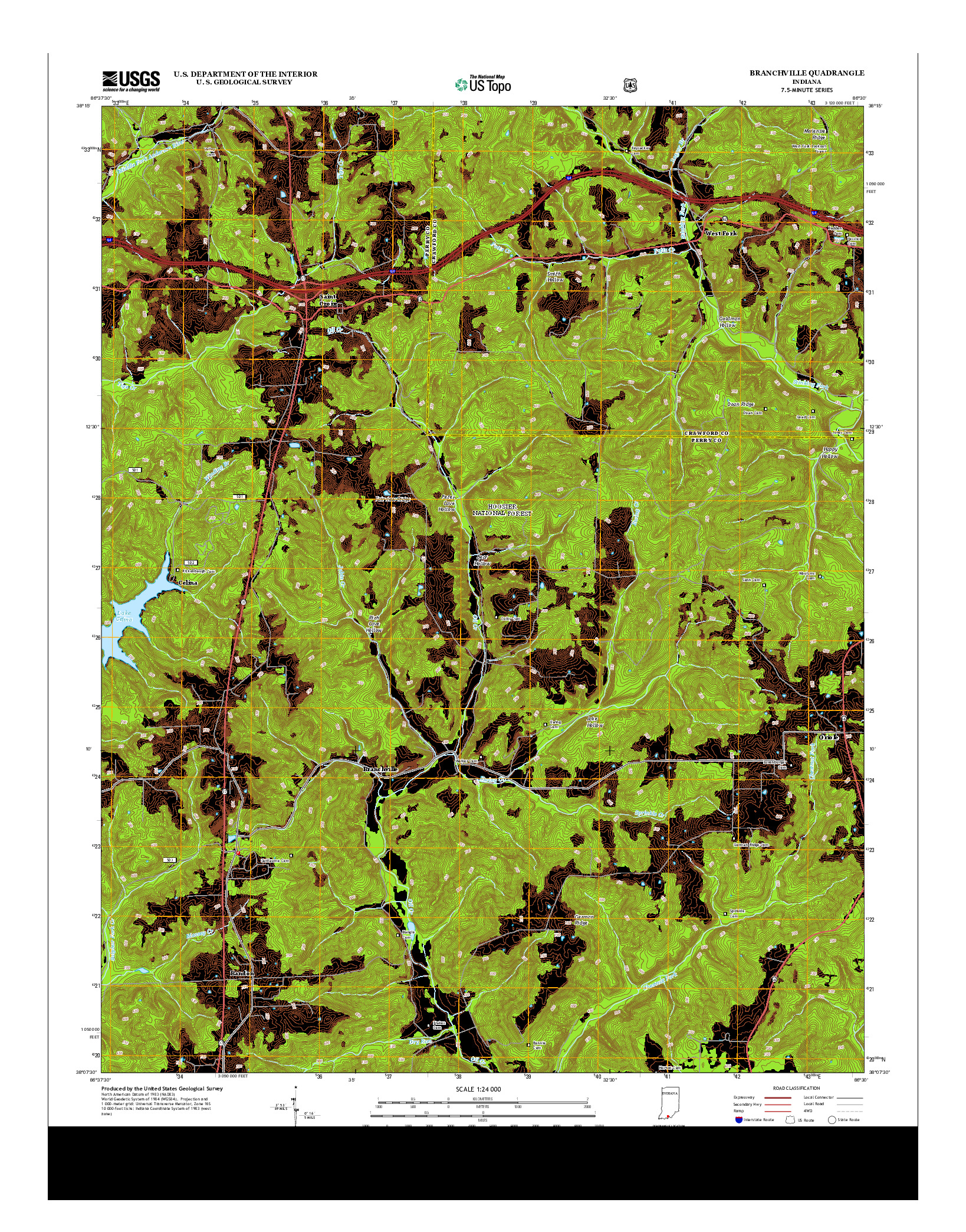 USGS US TOPO 7.5-MINUTE MAP FOR BRANCHVILLE, IN 2013