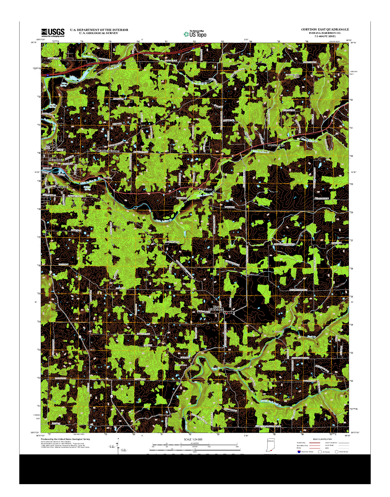 USGS US TOPO 7.5-MINUTE MAP FOR CORYDON EAST, IN 2013