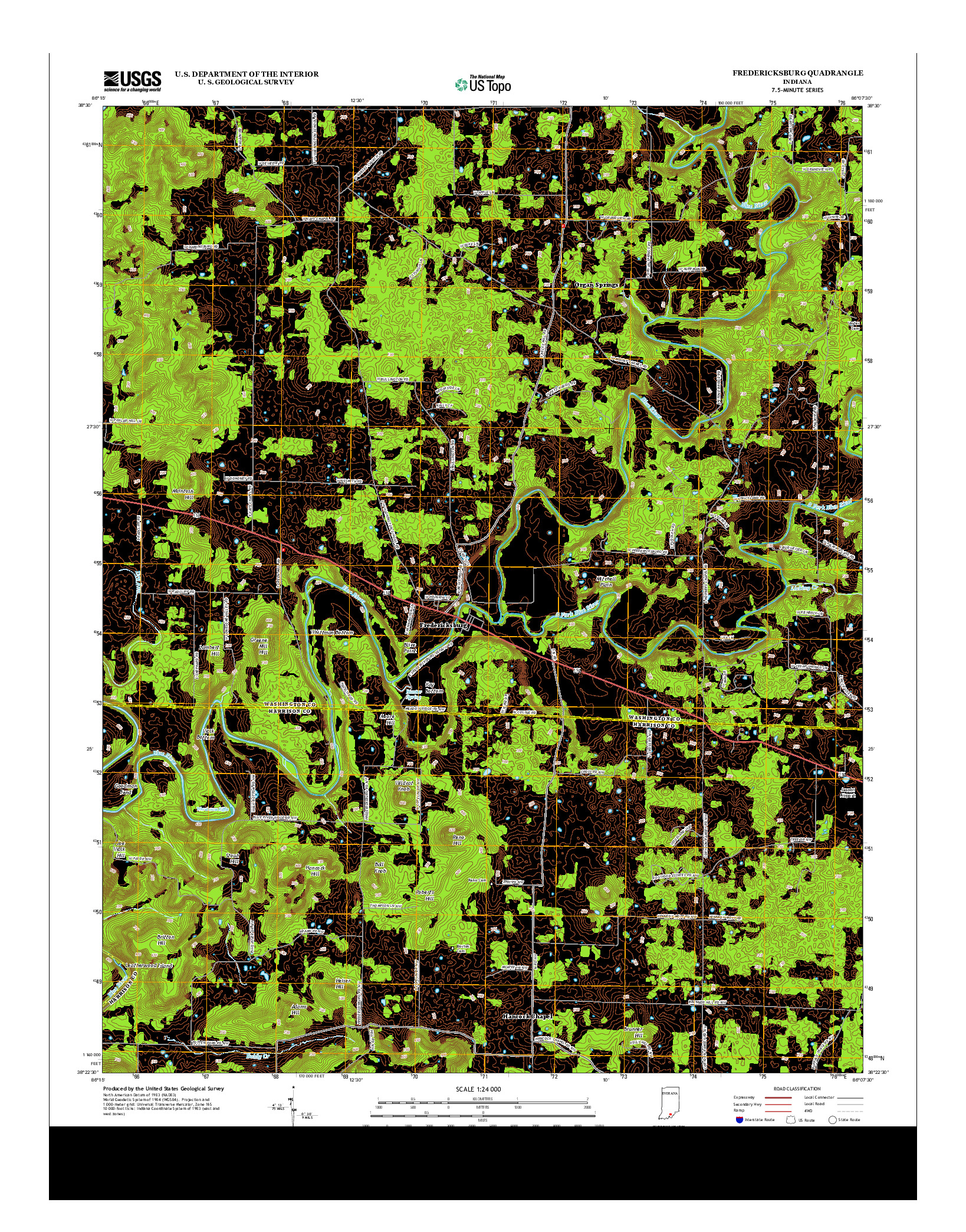 USGS US TOPO 7.5-MINUTE MAP FOR FREDERICKSBURG, IN 2013