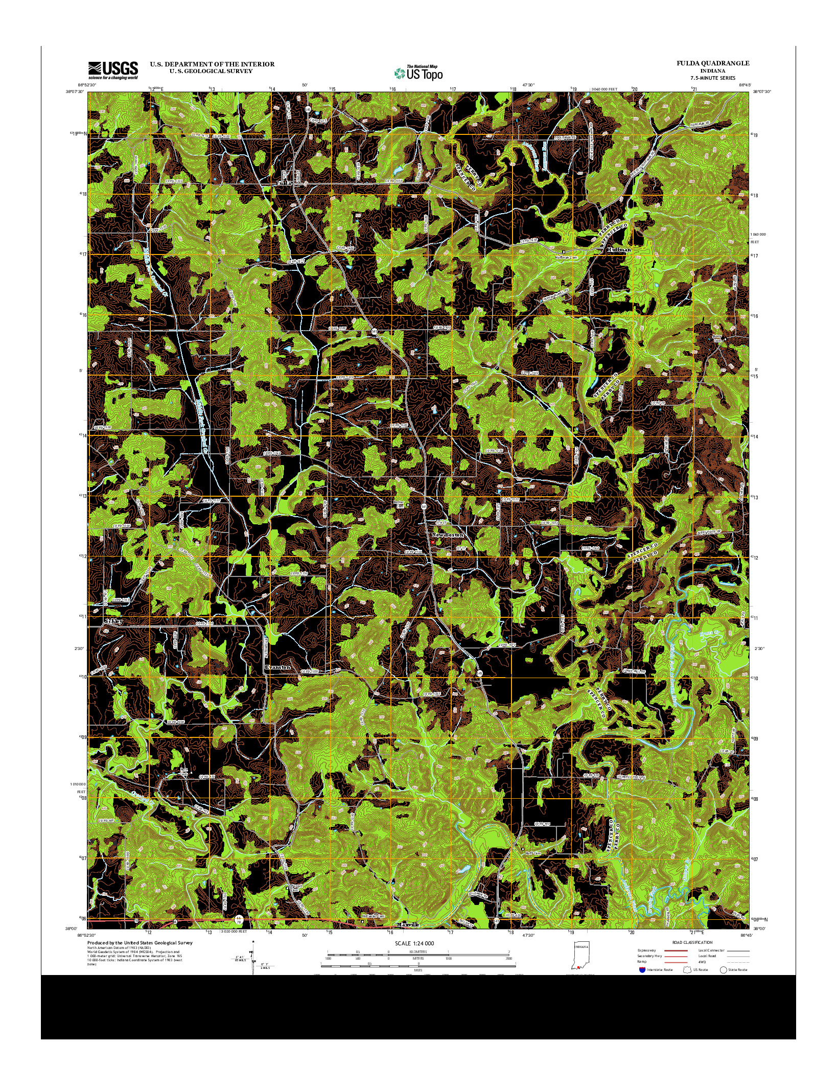 USGS US TOPO 7.5-MINUTE MAP FOR FULDA, IN 2013