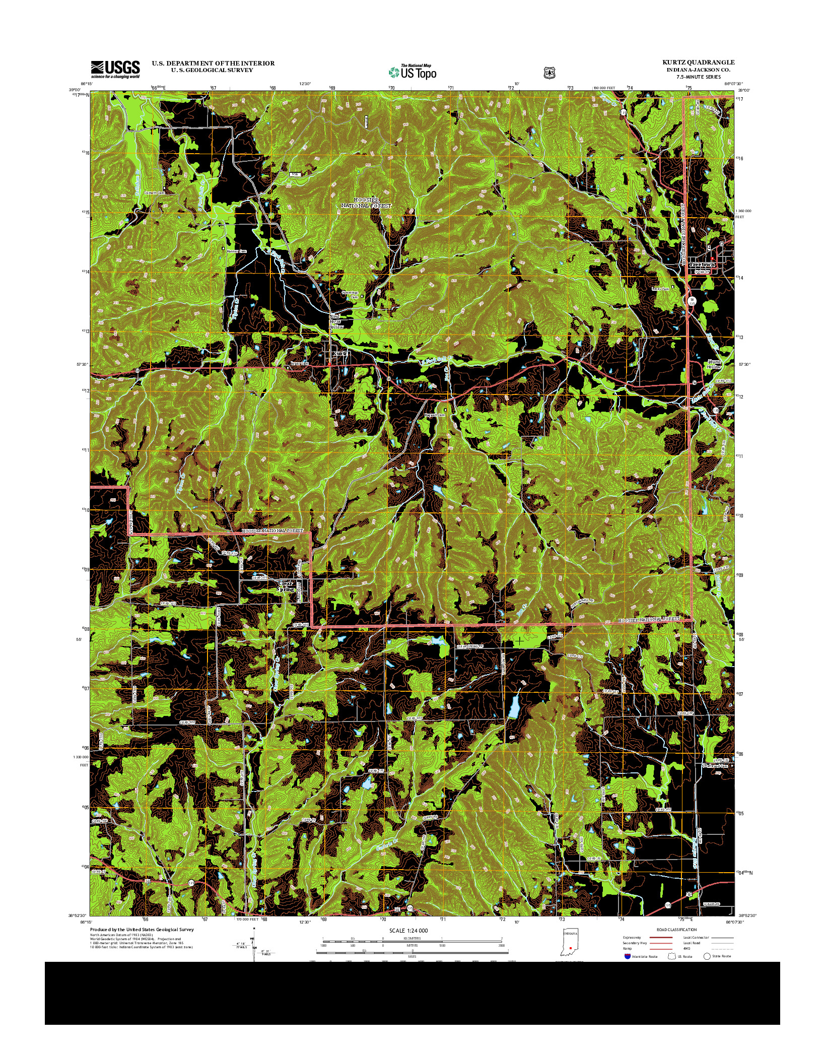 USGS US TOPO 7.5-MINUTE MAP FOR KURTZ, IN 2013