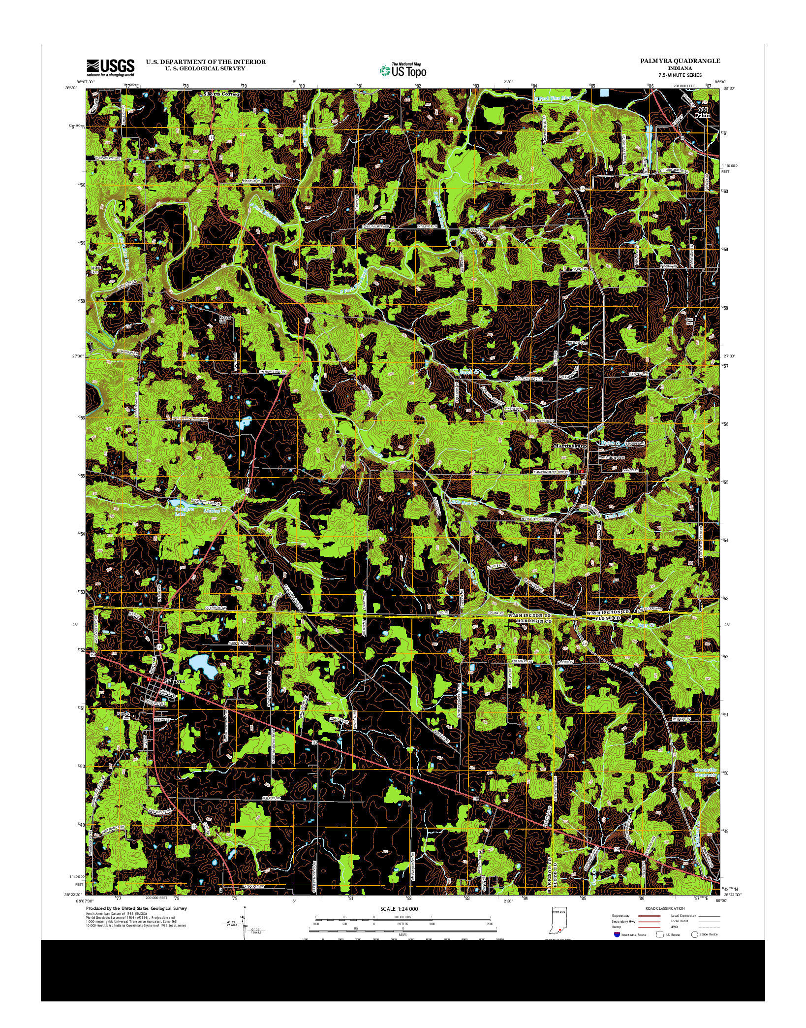 USGS US TOPO 7.5-MINUTE MAP FOR PALMYRA, IN 2013