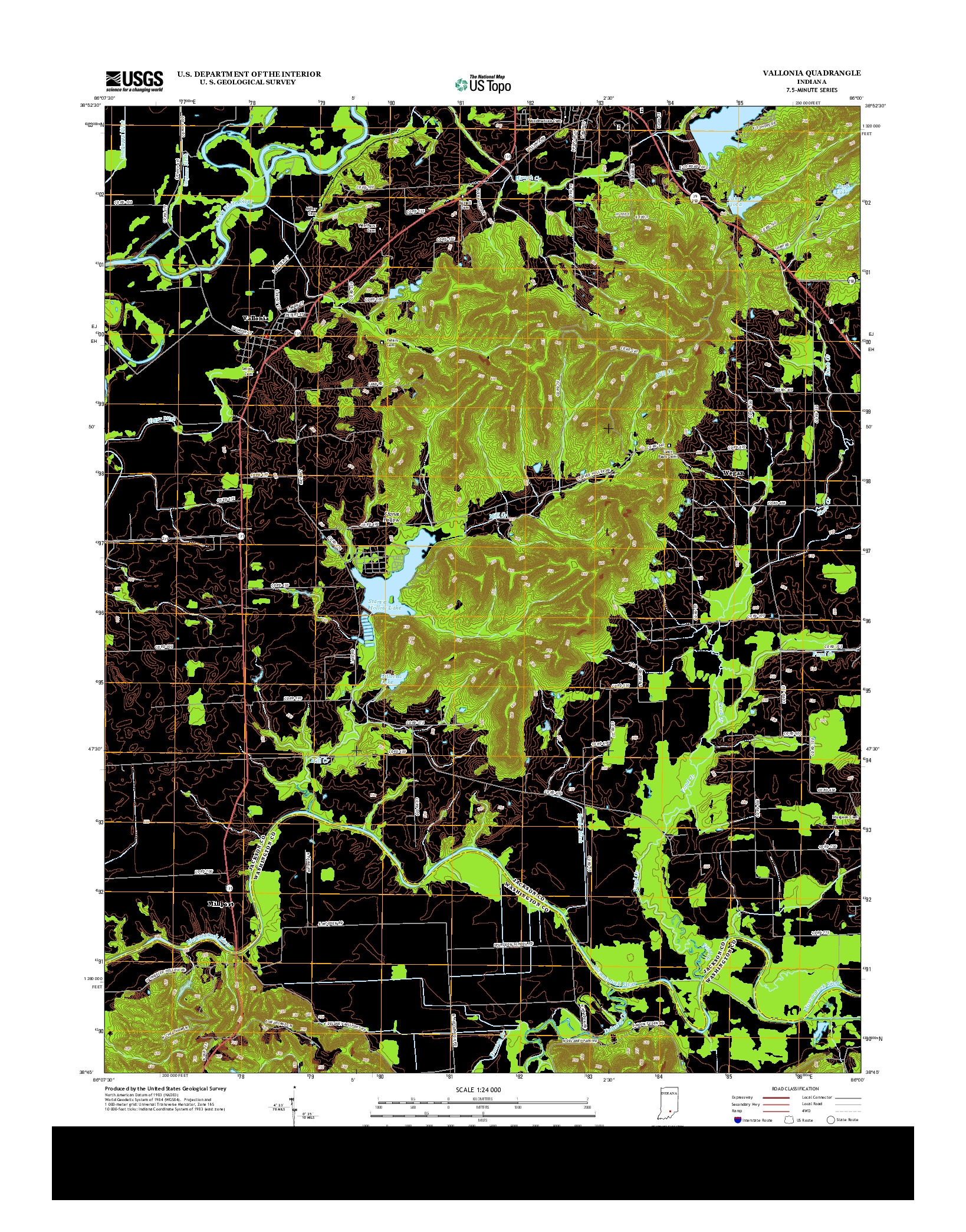 USGS US TOPO 7.5-MINUTE MAP FOR VALLONIA, IN 2013