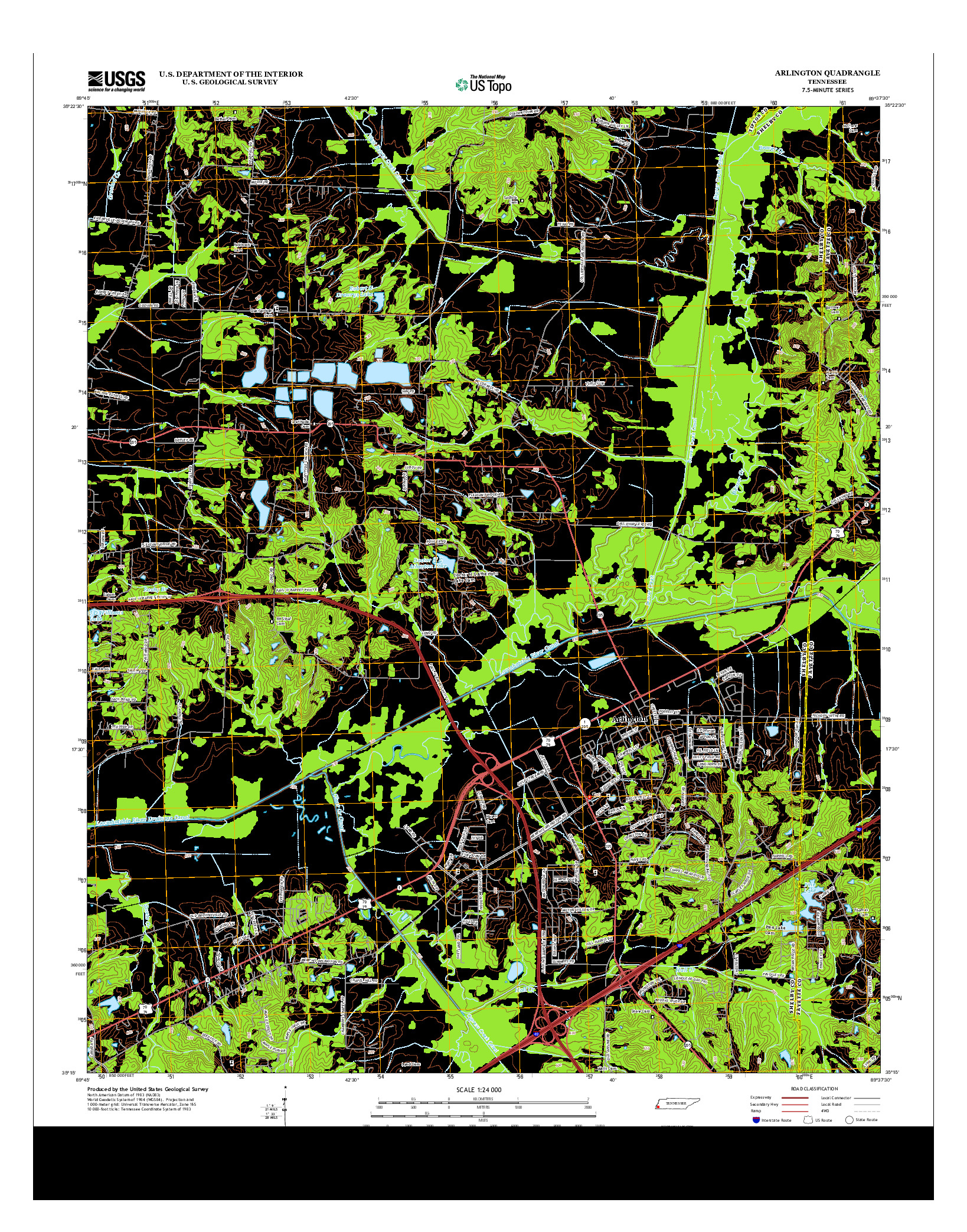 USGS US TOPO 7.5-MINUTE MAP FOR ARLINGTON, TN 2013