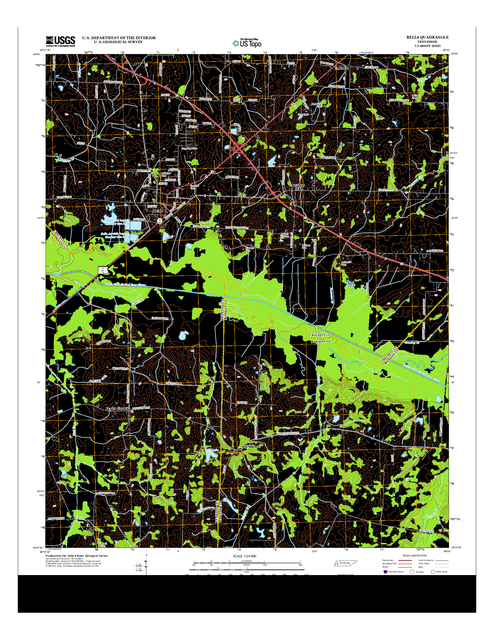 USGS US TOPO 7.5-MINUTE MAP FOR BELLS, TN 2013