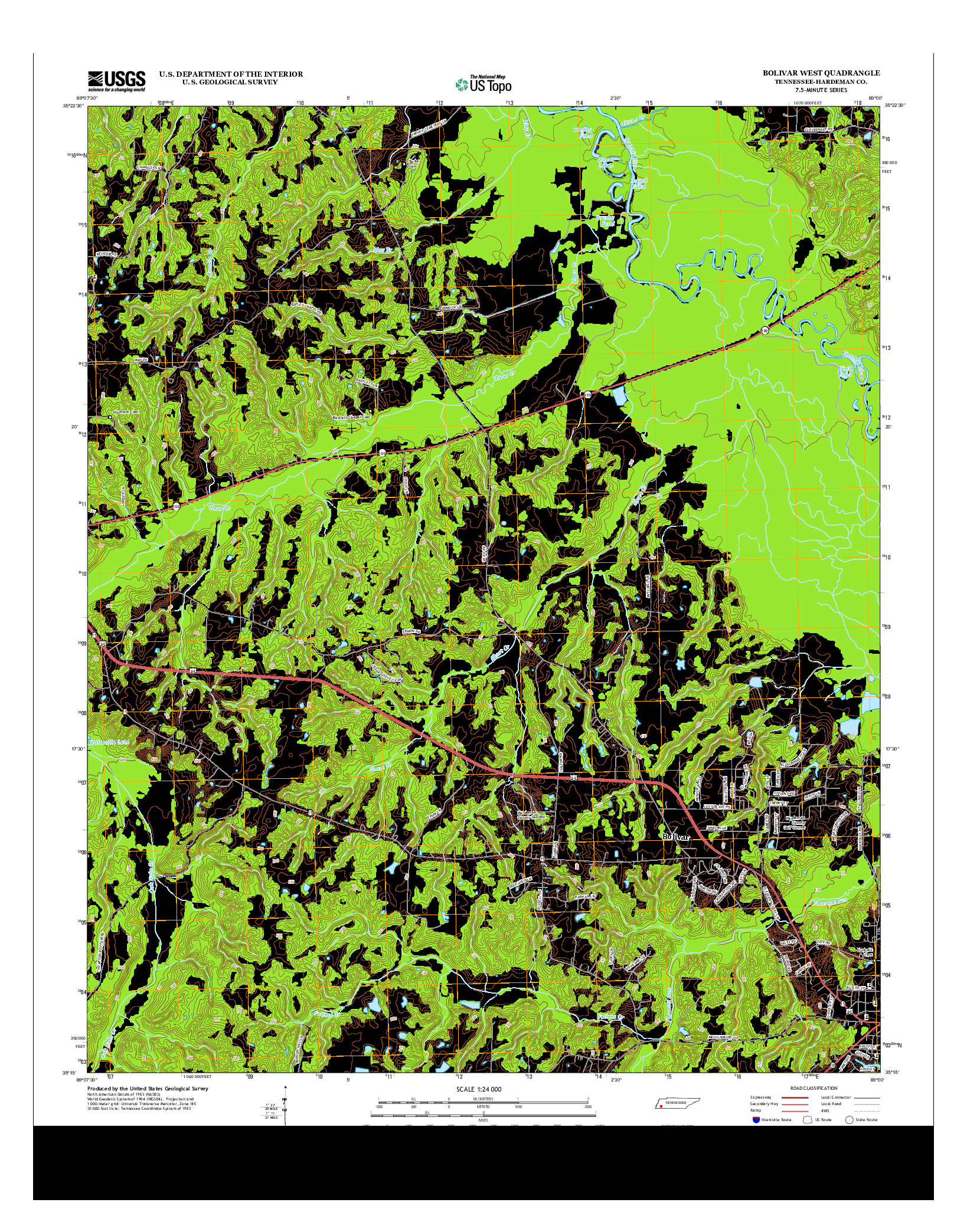 USGS US TOPO 7.5-MINUTE MAP FOR BOLIVAR WEST, TN 2013