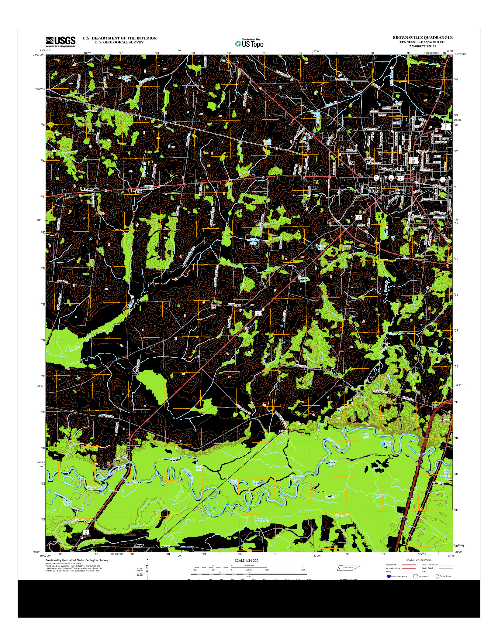 USGS US TOPO 7.5-MINUTE MAP FOR BROWNSVILLE, TN 2013