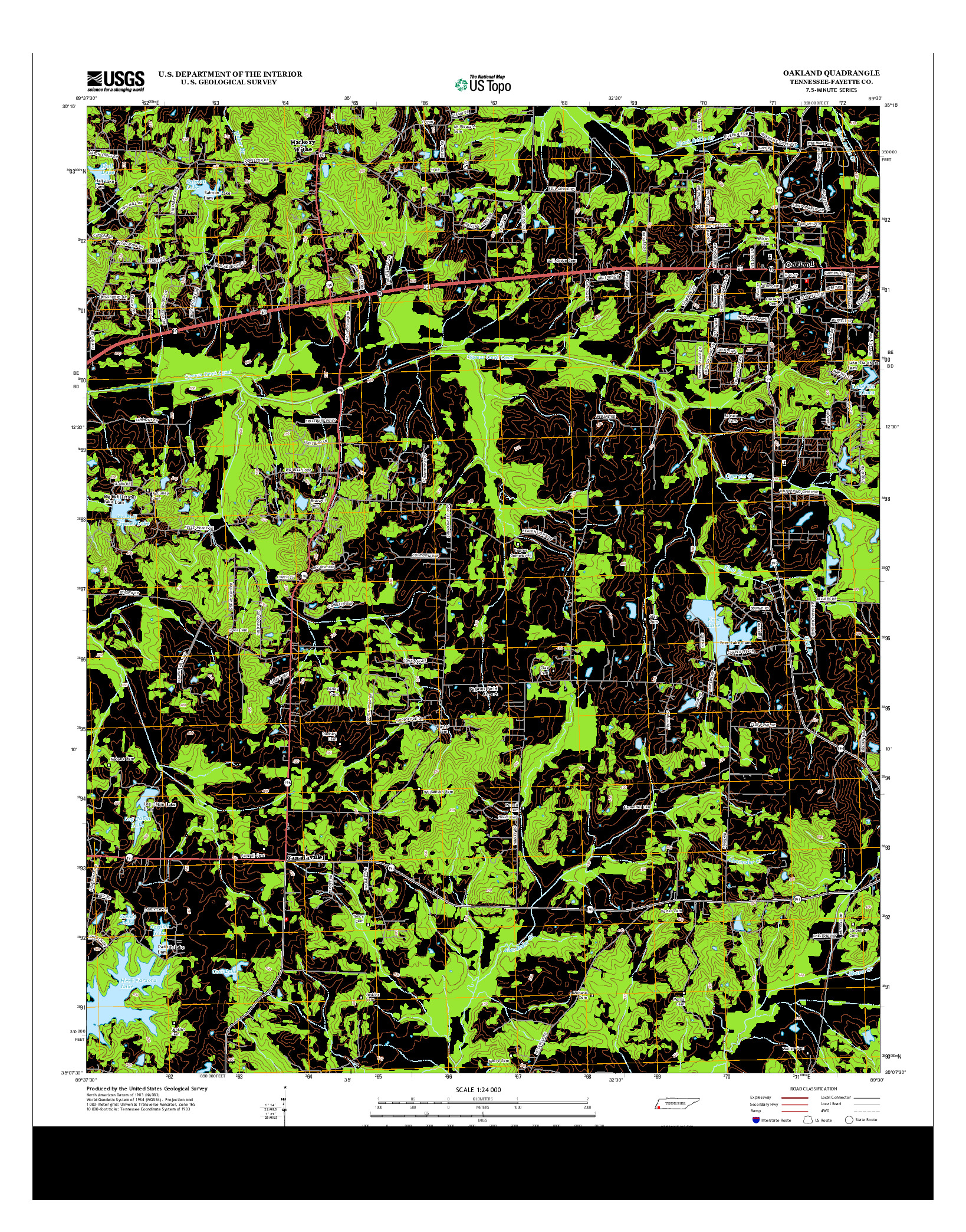 USGS US TOPO 7.5-MINUTE MAP FOR OAKLAND, TN 2013