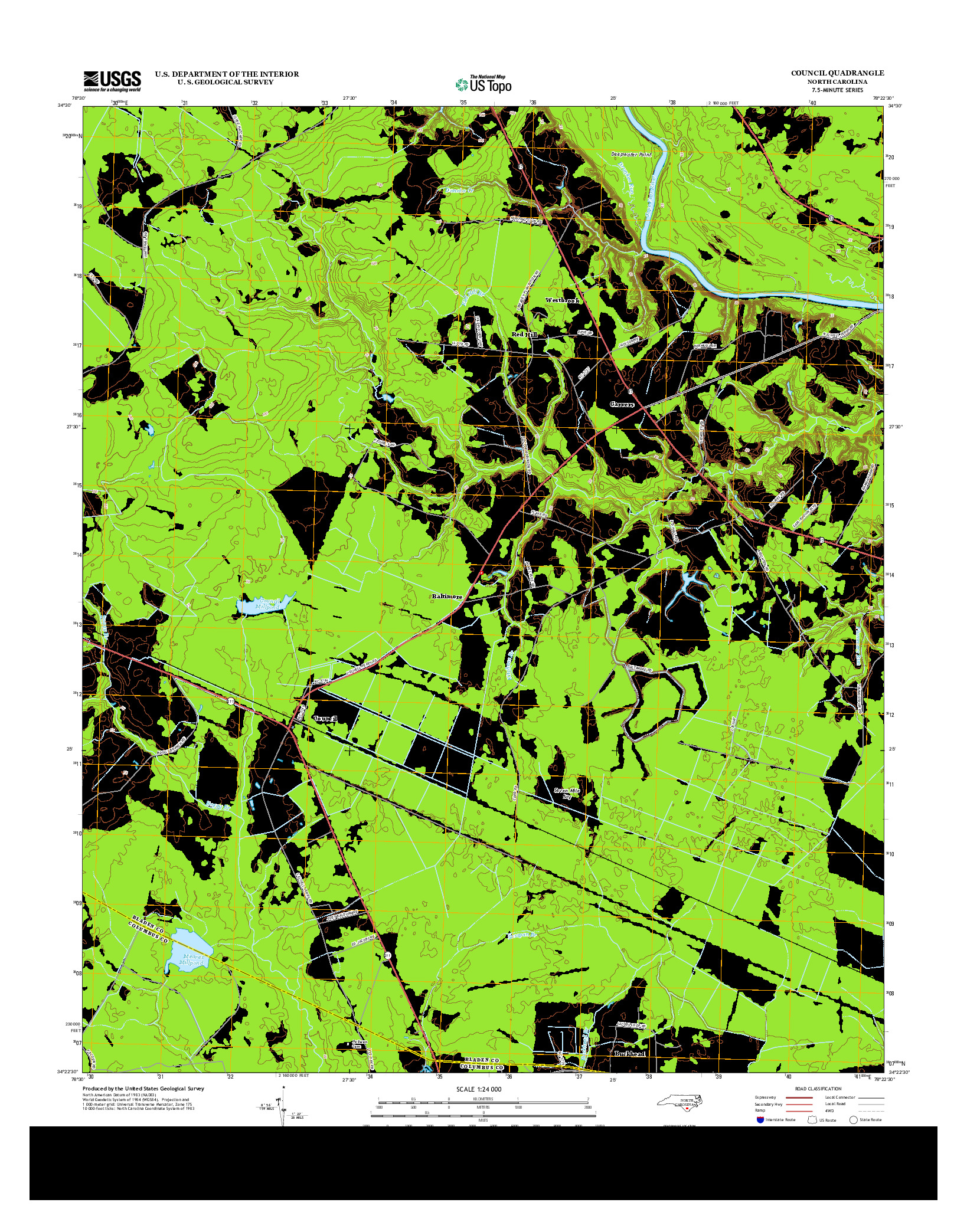 USGS US TOPO 7.5-MINUTE MAP FOR COUNCIL, NC 2013