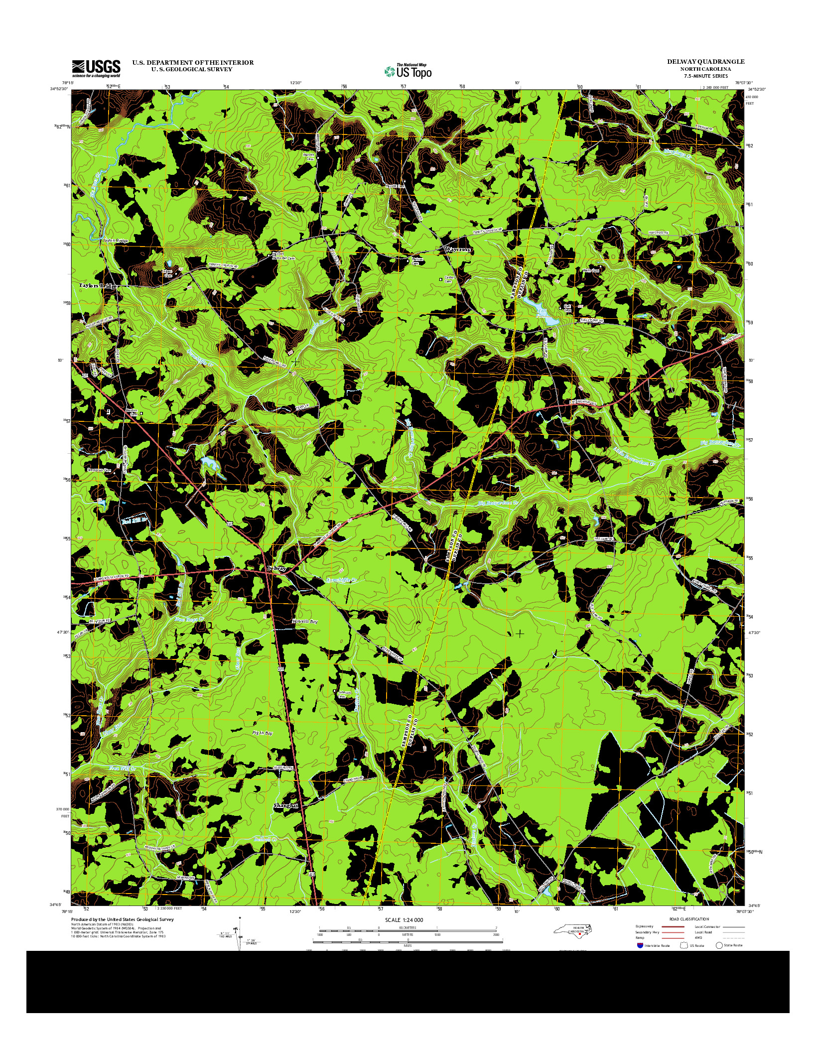 USGS US TOPO 7.5-MINUTE MAP FOR DELWAY, NC 2013