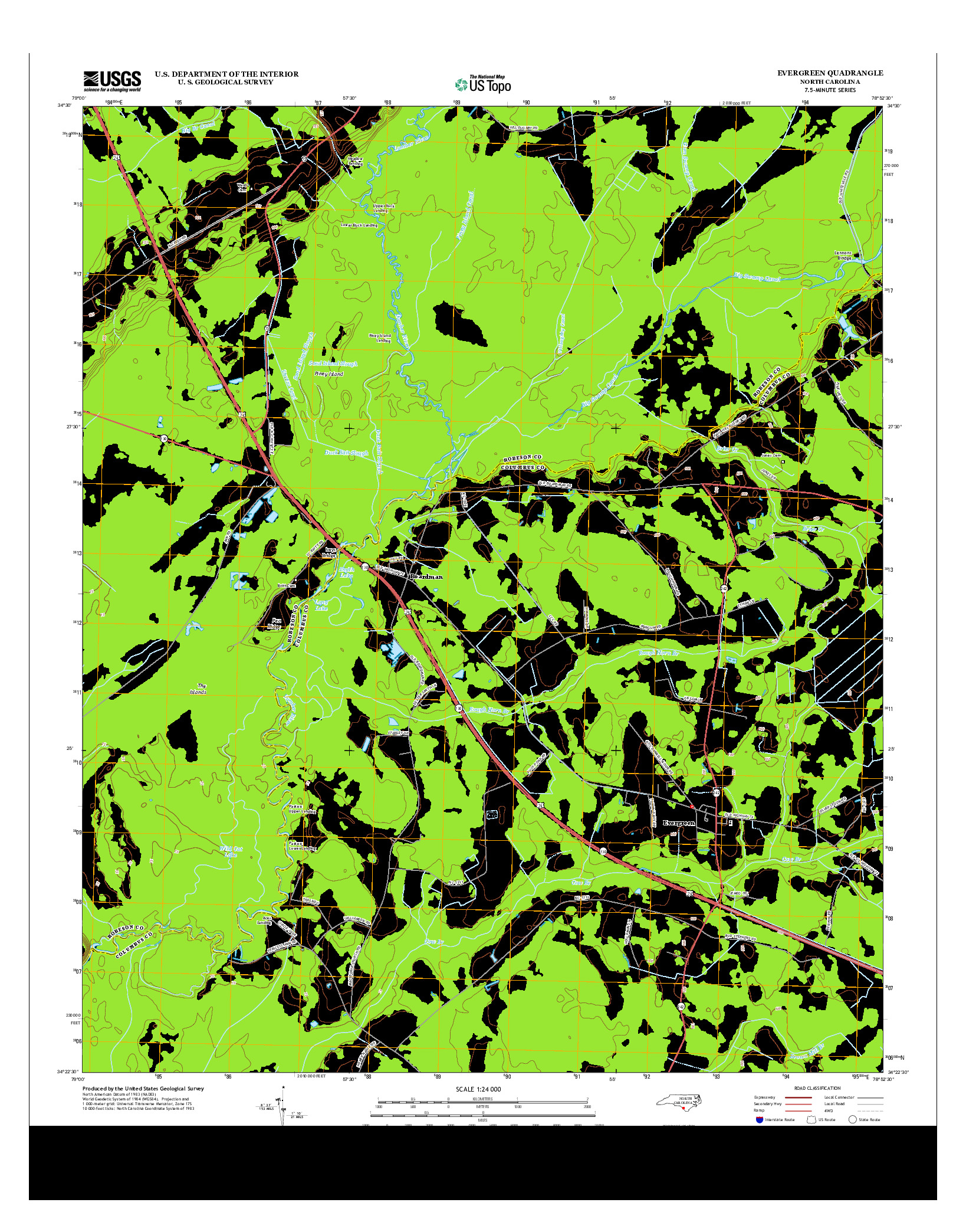 USGS US TOPO 7.5-MINUTE MAP FOR EVERGREEN, NC 2013