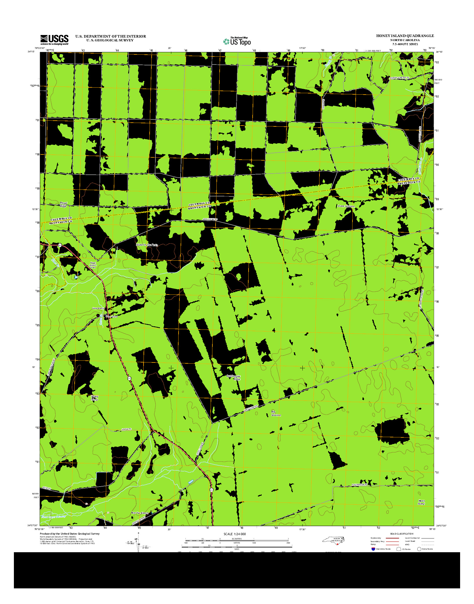 USGS US TOPO 7.5-MINUTE MAP FOR HONEY ISLAND, NC 2013