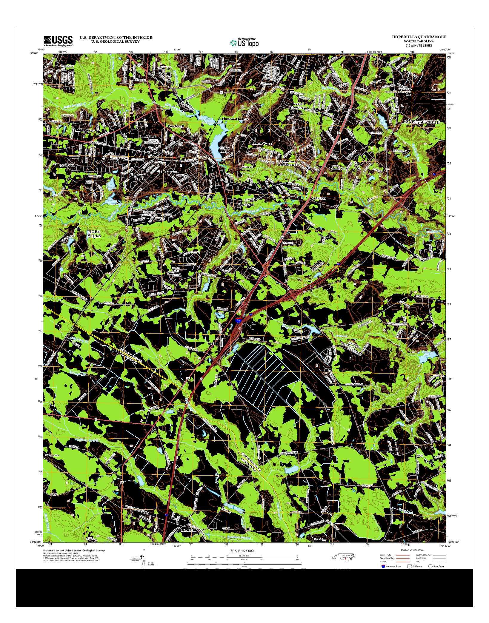 USGS US TOPO 7.5-MINUTE MAP FOR HOPE MILLS, NC 2013