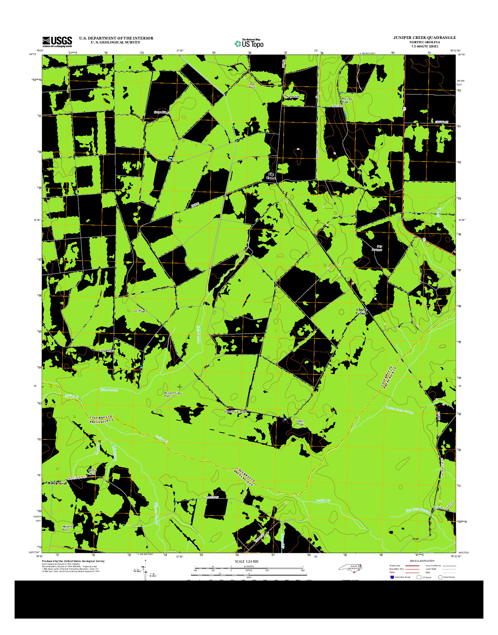 USGS US TOPO 7.5-MINUTE MAP FOR JUNIPER CREEK, NC 2013