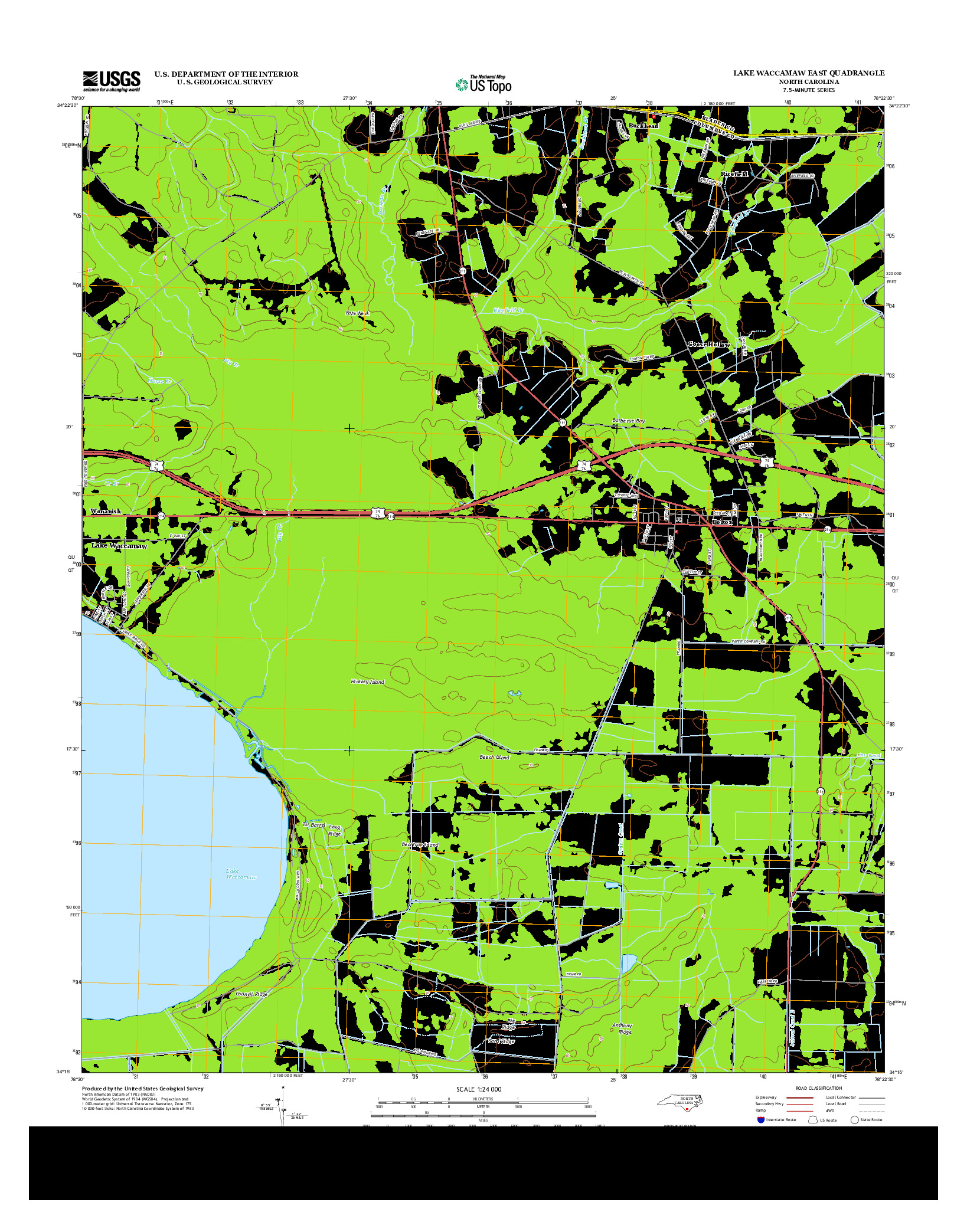 USGS US TOPO 7.5-MINUTE MAP FOR LAKE WACCAMAW EAST, NC 2013