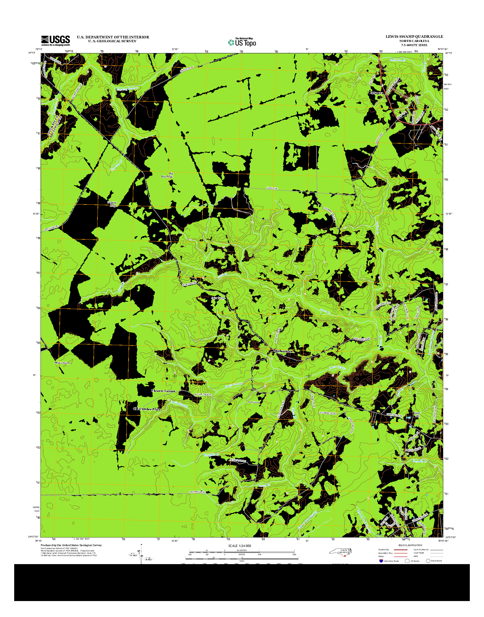 USGS US TOPO 7.5-MINUTE MAP FOR LEWIS SWAMP, NC 2013