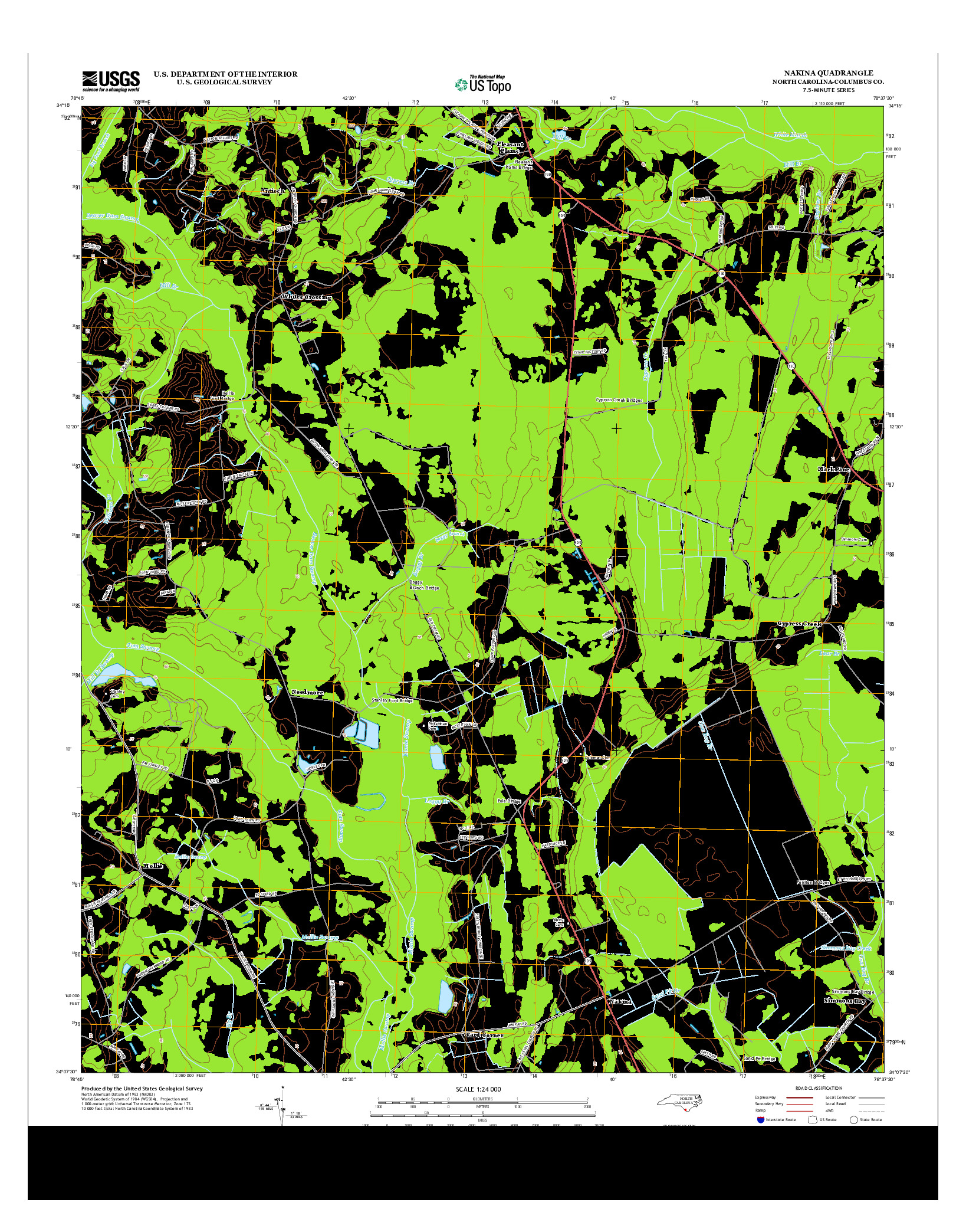 USGS US TOPO 7.5-MINUTE MAP FOR NAKINA, NC 2013