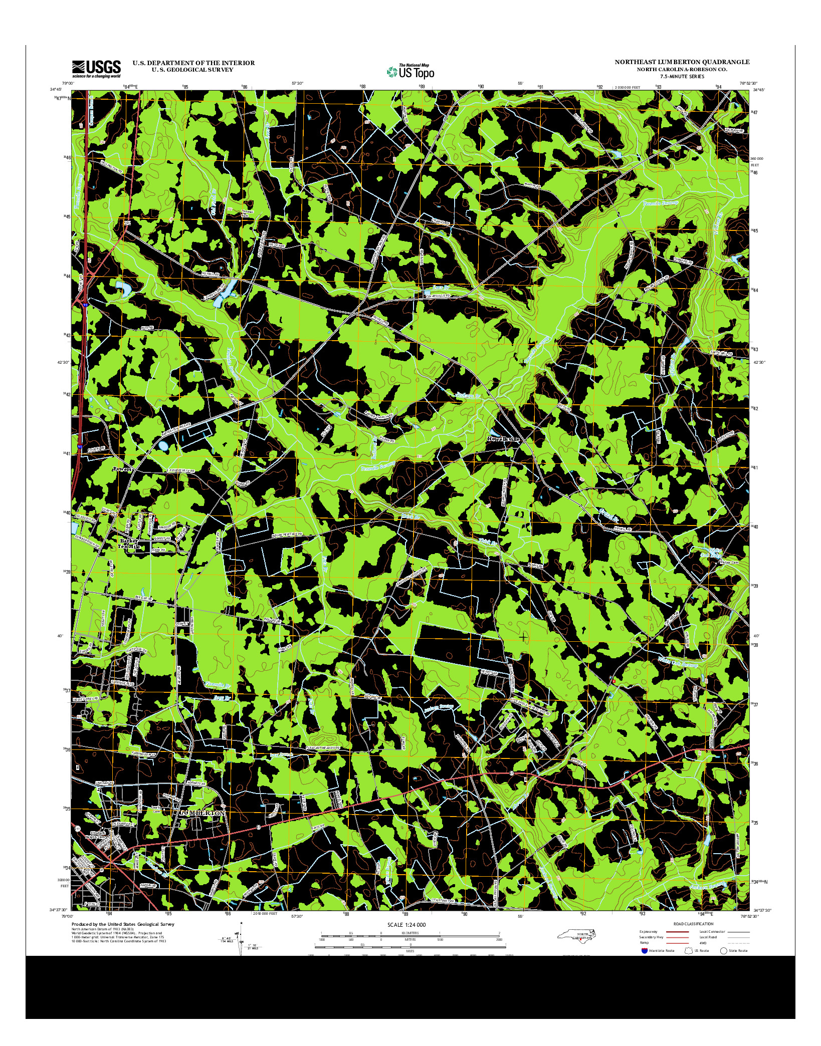 USGS US TOPO 7.5-MINUTE MAP FOR NORTHEAST LUMBERTON, NC 2013