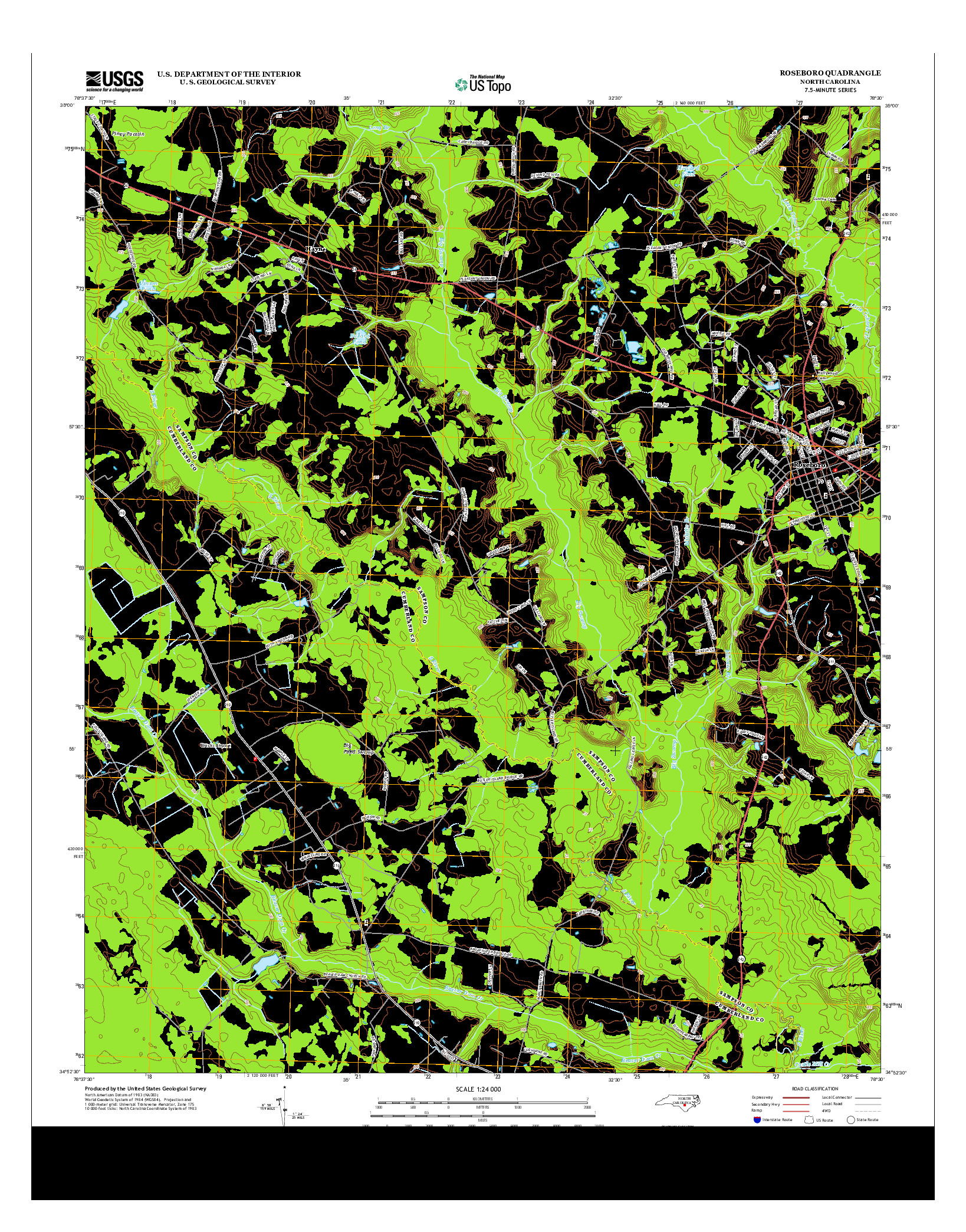 USGS US TOPO 7.5-MINUTE MAP FOR ROSEBORO, NC 2013
