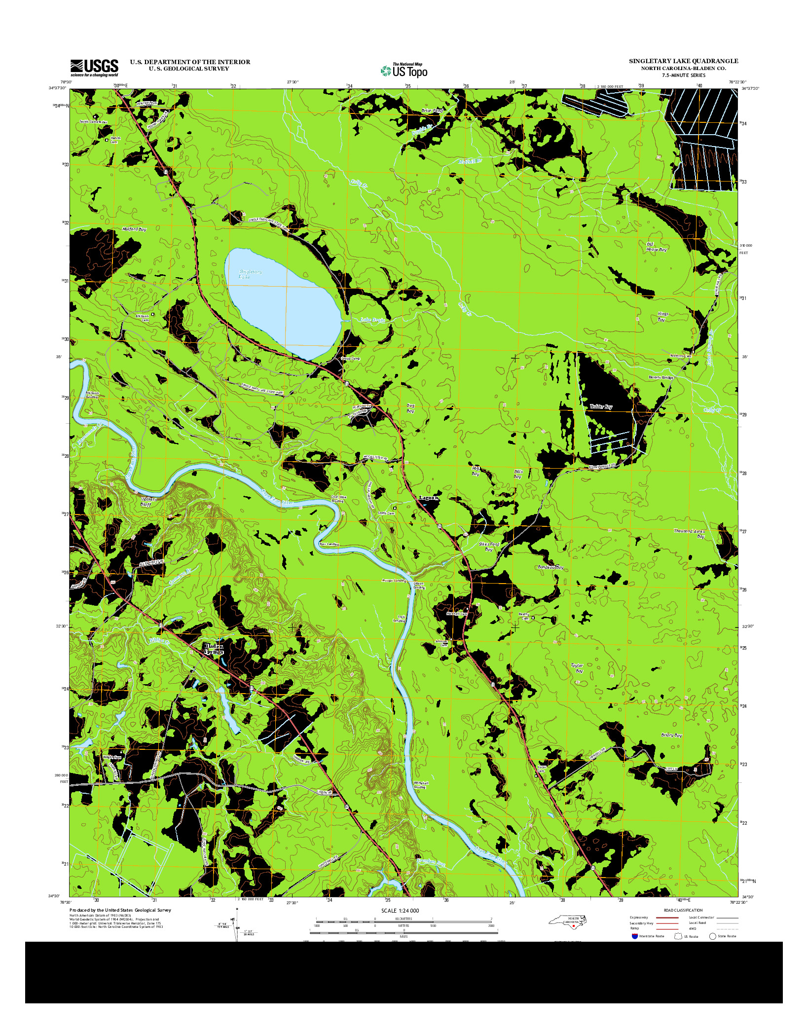 USGS US TOPO 7.5-MINUTE MAP FOR SINGLETARY LAKE, NC 2013