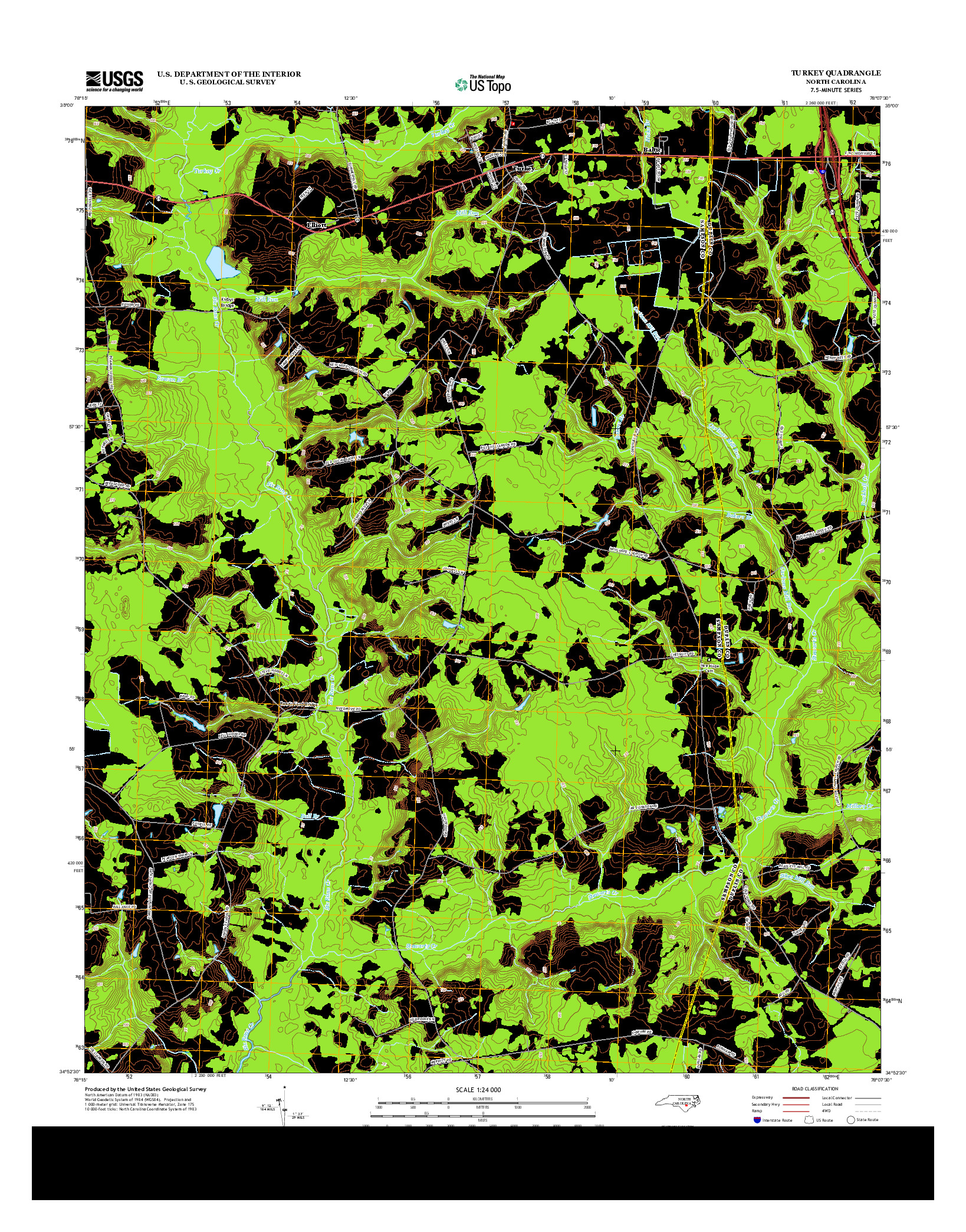 USGS US TOPO 7.5-MINUTE MAP FOR TURKEY, NC 2013