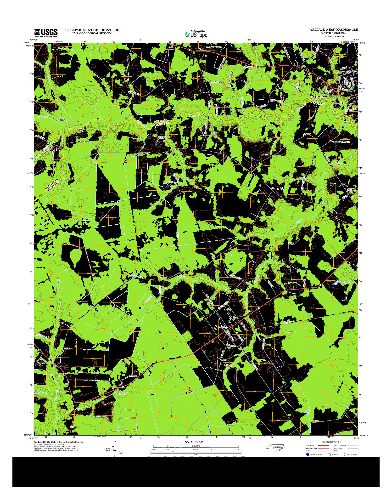 USGS US TOPO 7.5-MINUTE MAP FOR WALLACE WEST, NC 2013