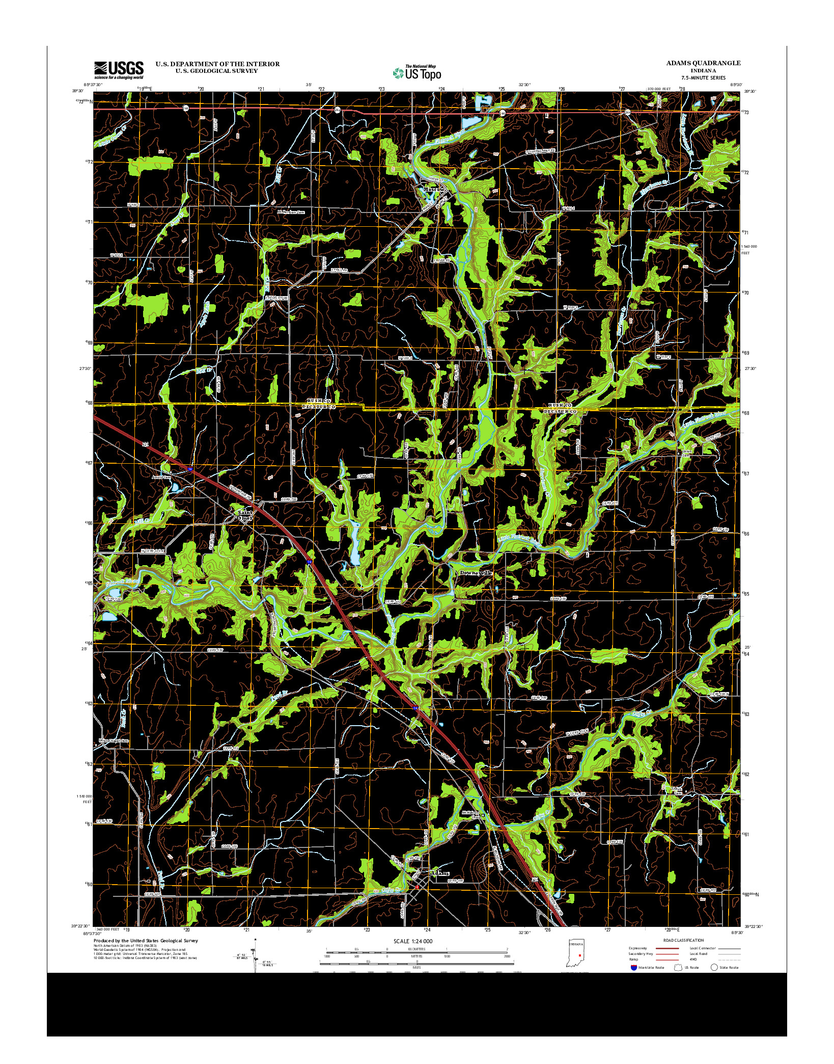 USGS US TOPO 7.5-MINUTE MAP FOR ADAMS, IN 2013