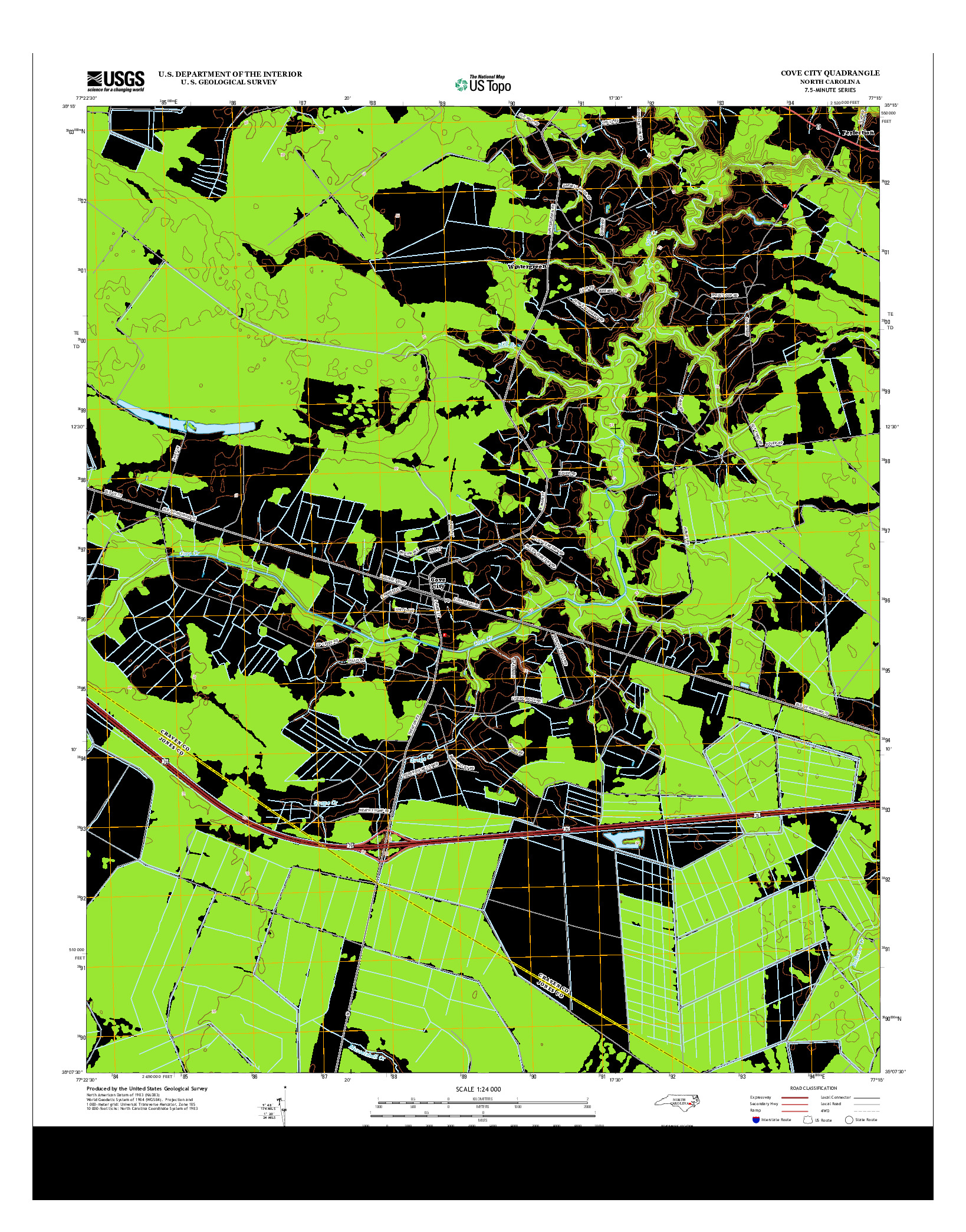 USGS US TOPO 7.5-MINUTE MAP FOR COVE CITY, NC 2013