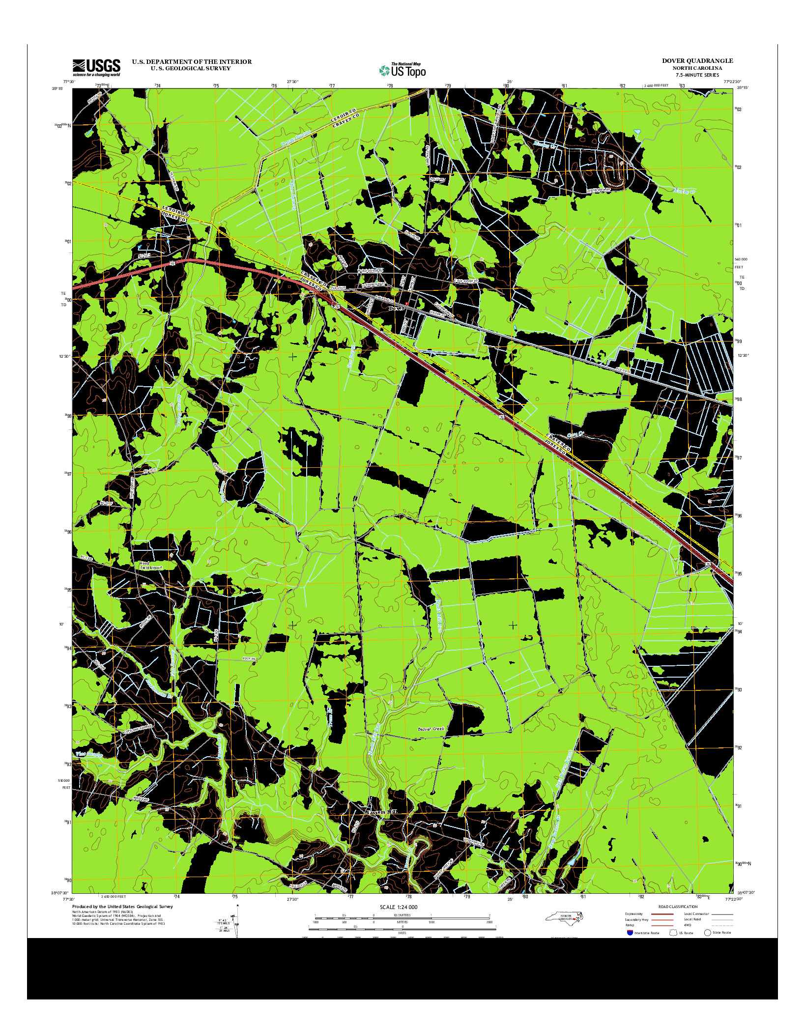 USGS US TOPO 7.5-MINUTE MAP FOR DOVER, NC 2013